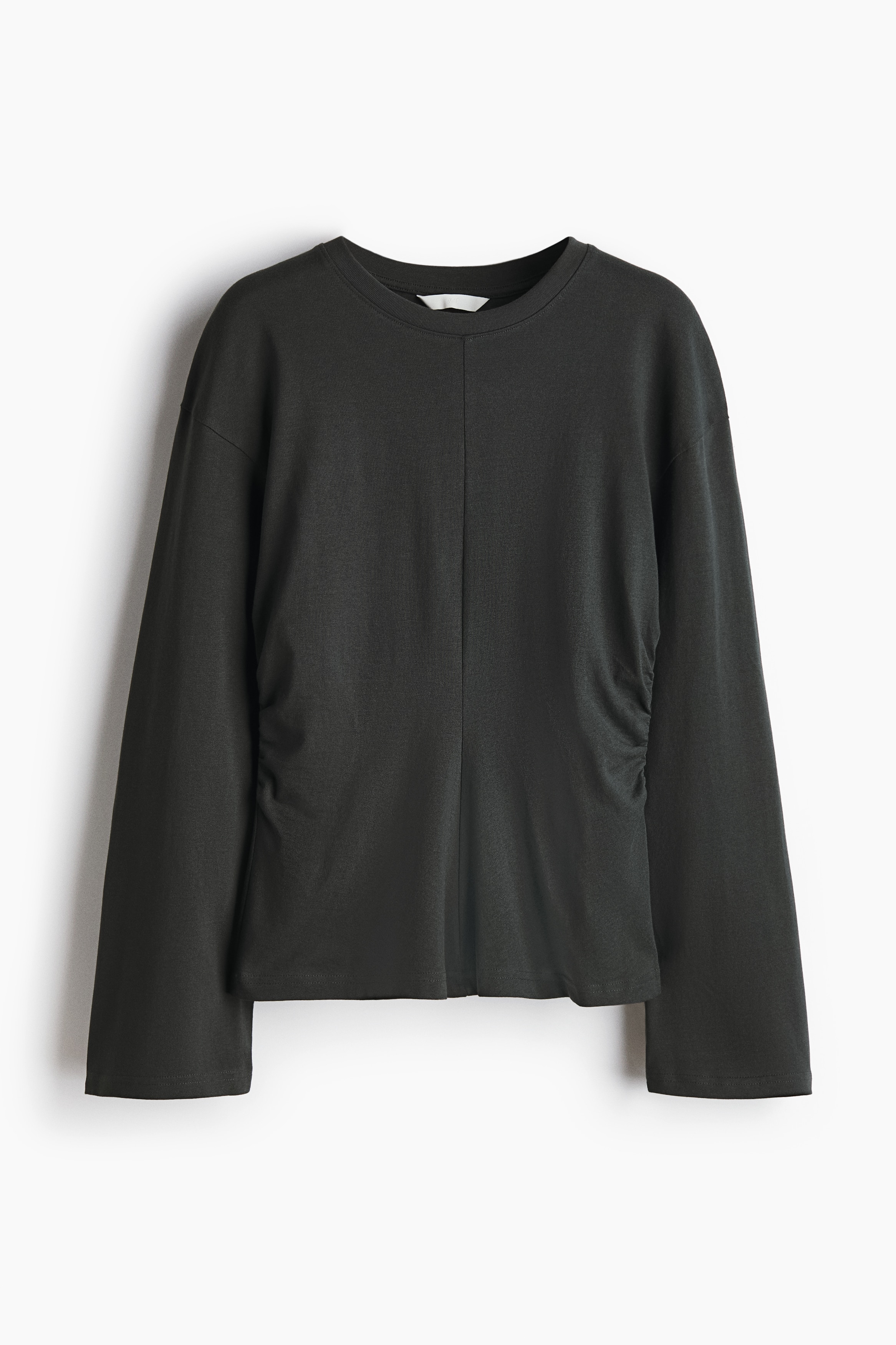 Haut froncé en jersey de coton - Gris foncé/Noir