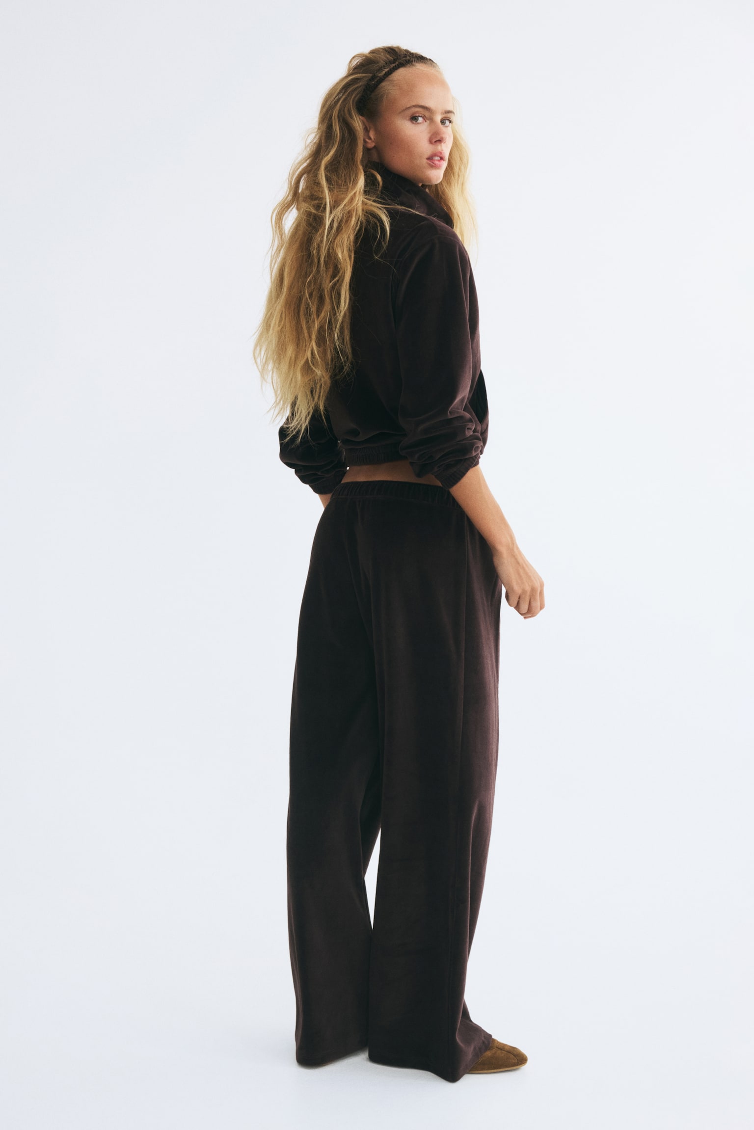Женские брюки H&M Velour, цвет: Тёмный коричневый — фото 3