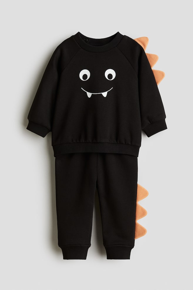 Conjunto de 2 peças sweatshirt com aplicações - Preto/Monstro - 1