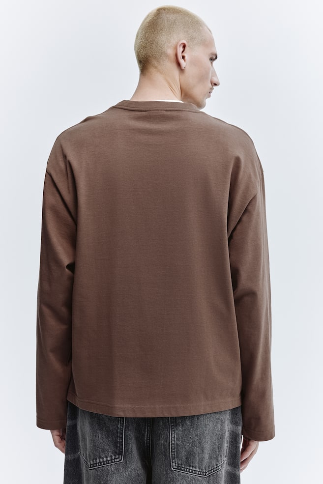 Oversized Long-Sleeved Jersey Shirt-Brown - 5