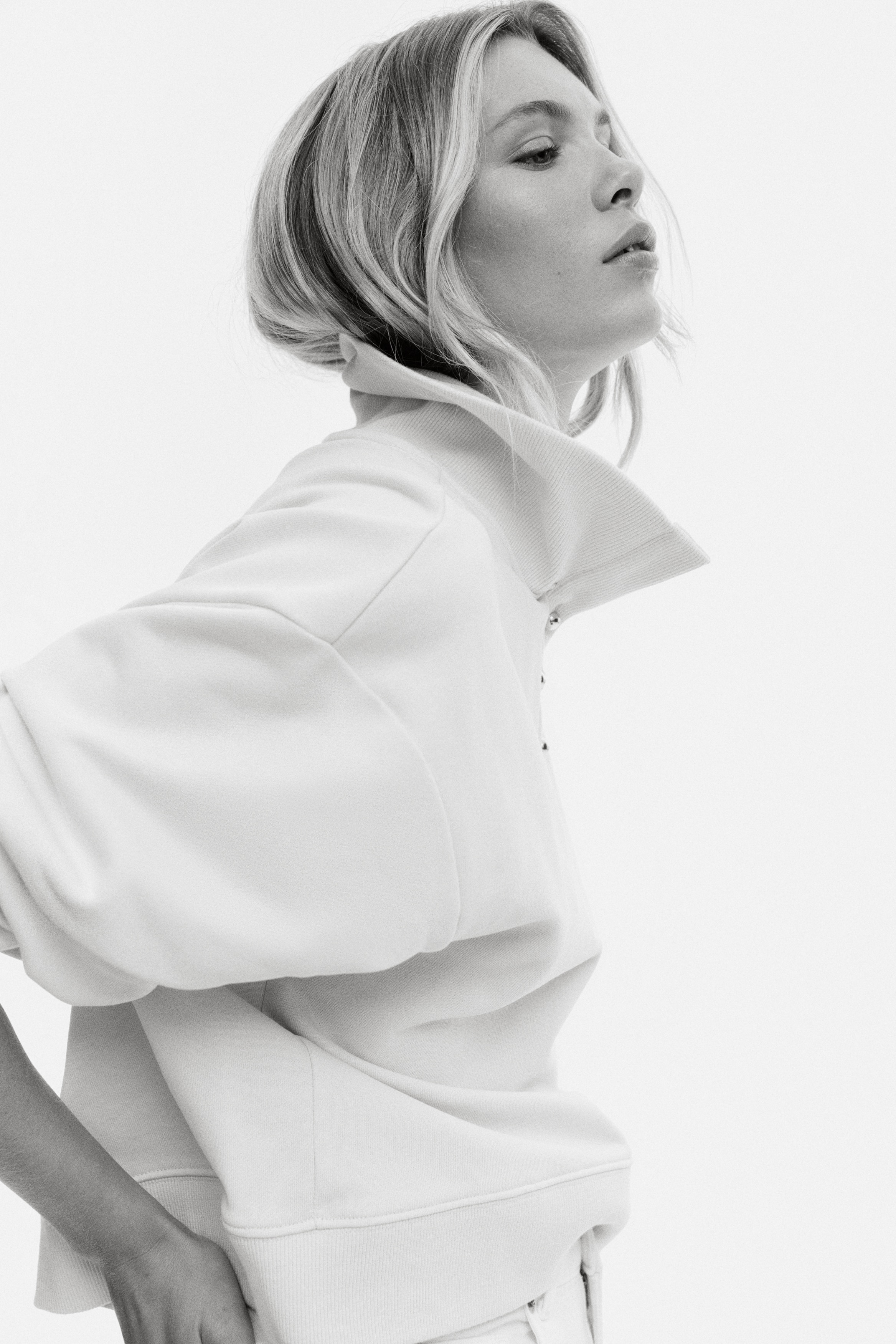 H & M - ボタントップ スウェットトップス - ベージュ