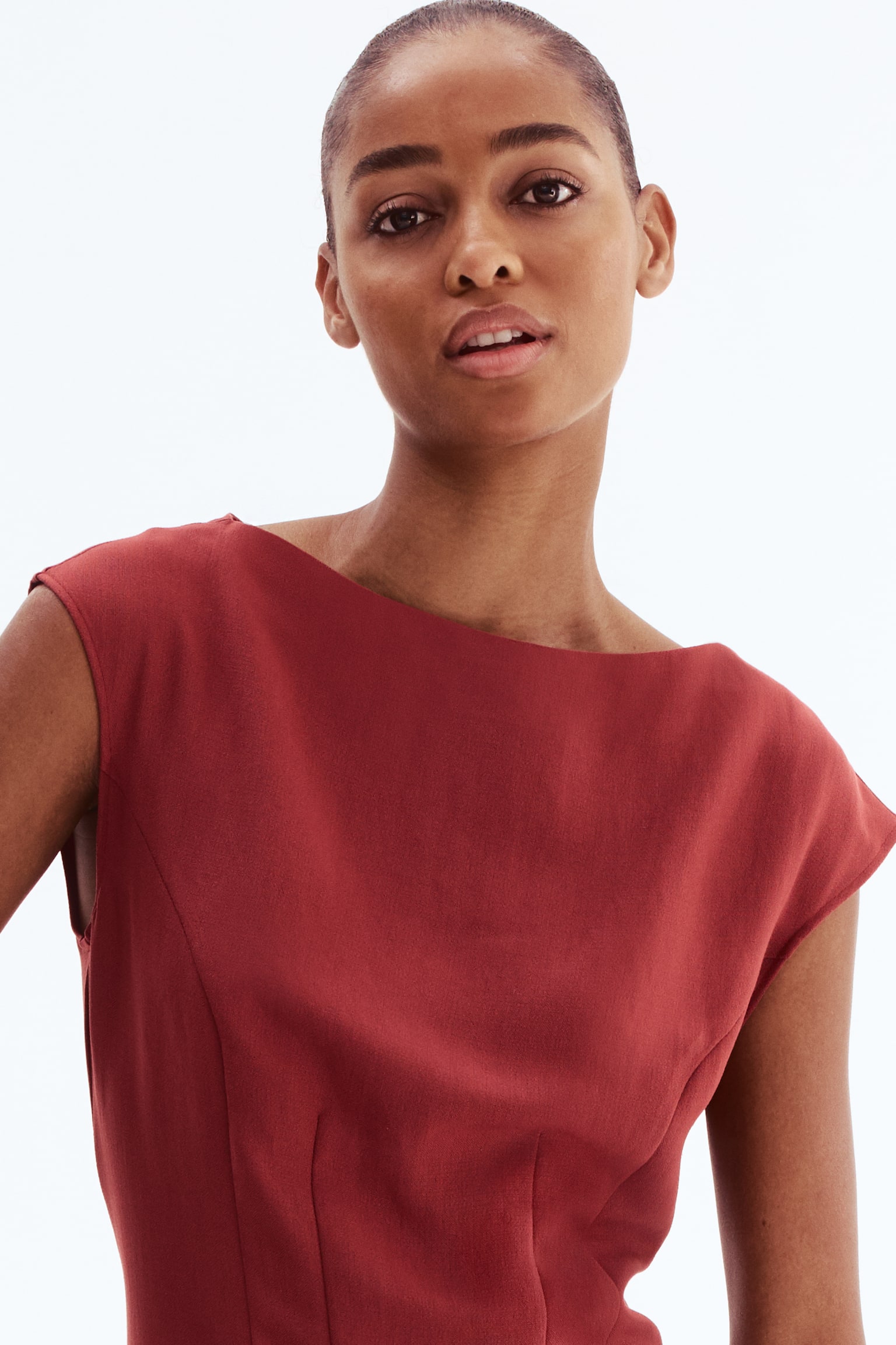 Waisted sleeveless dress - Dark red/Dark khaki green - 3