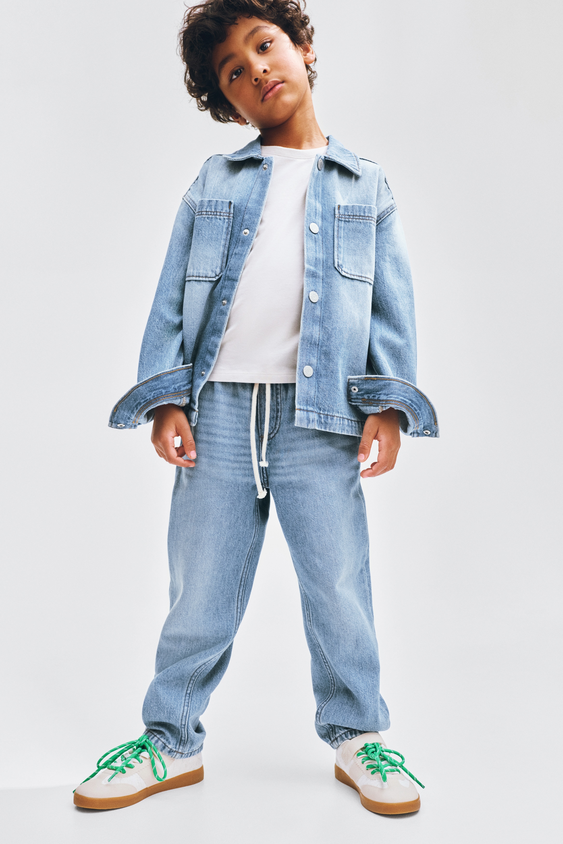 Dra-på-byxa i twill - Ljus denimblå/Crèmevit/Randig