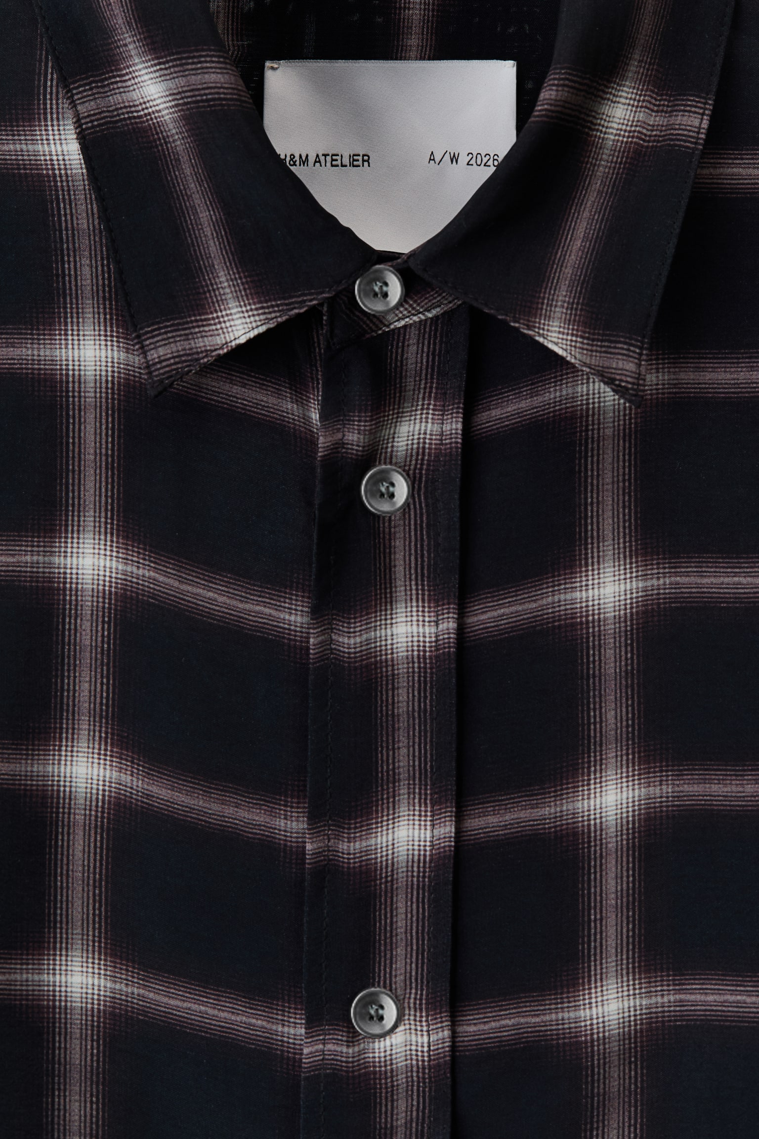 Мужская рубашка H&M Slim-Fit Cupro, цвет: Чёрный / Клетчатый — фото 7