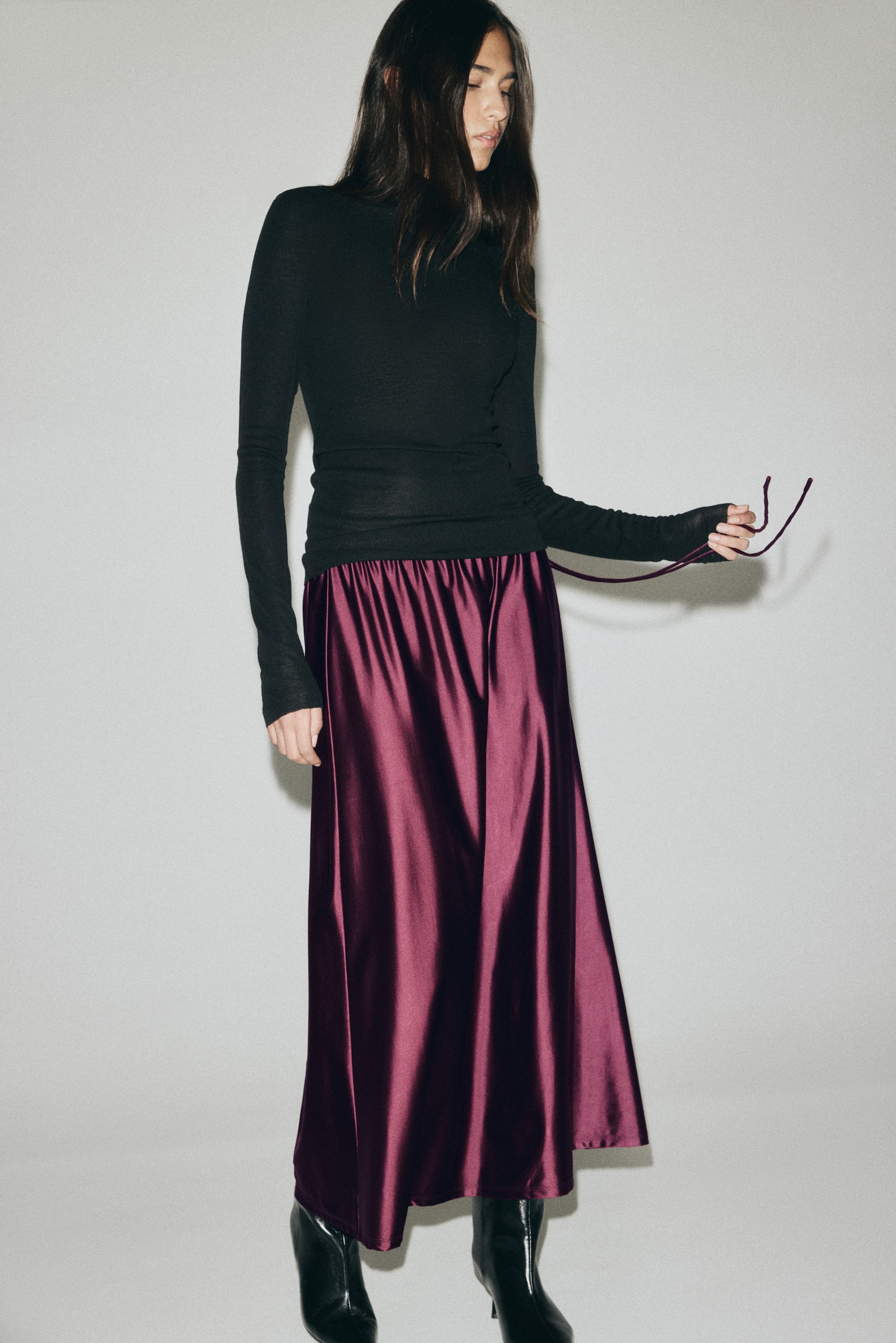 Drawstring-detail skirt - Burgundy/Black/Khaki green/Dark brown - 1