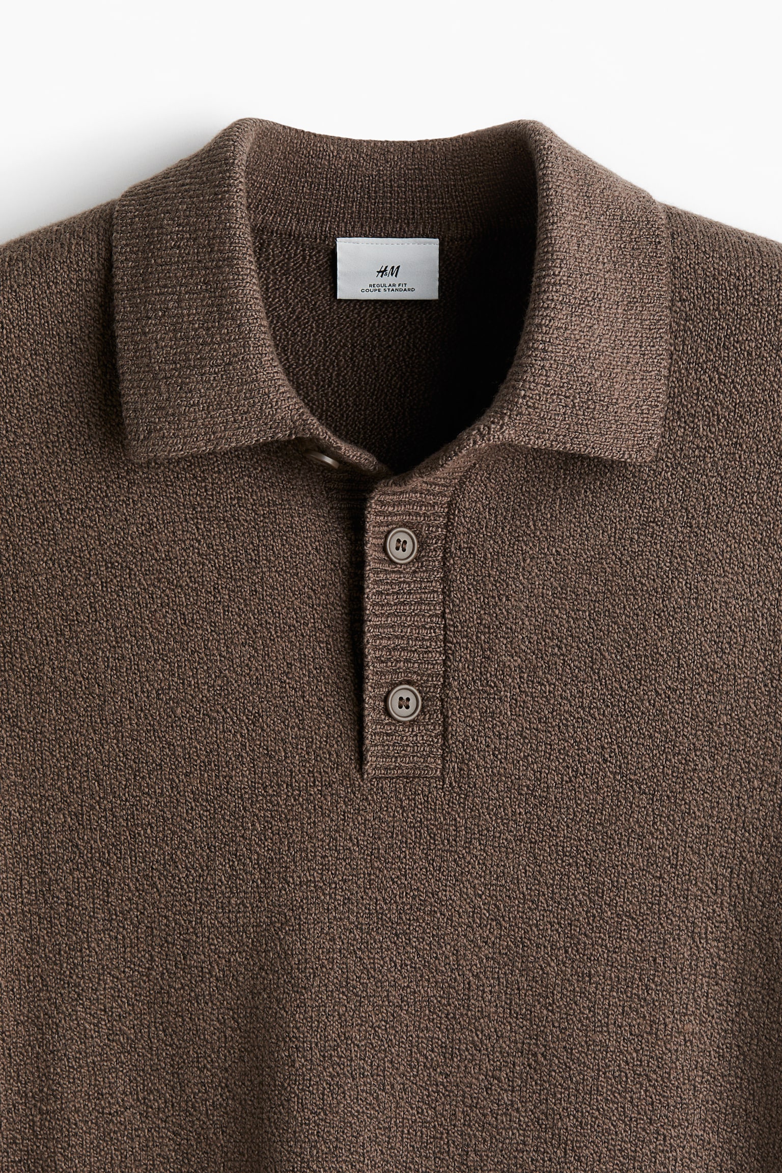 Regular Fit Bouclé Polo Shirt - Dark brown/Cream - 5