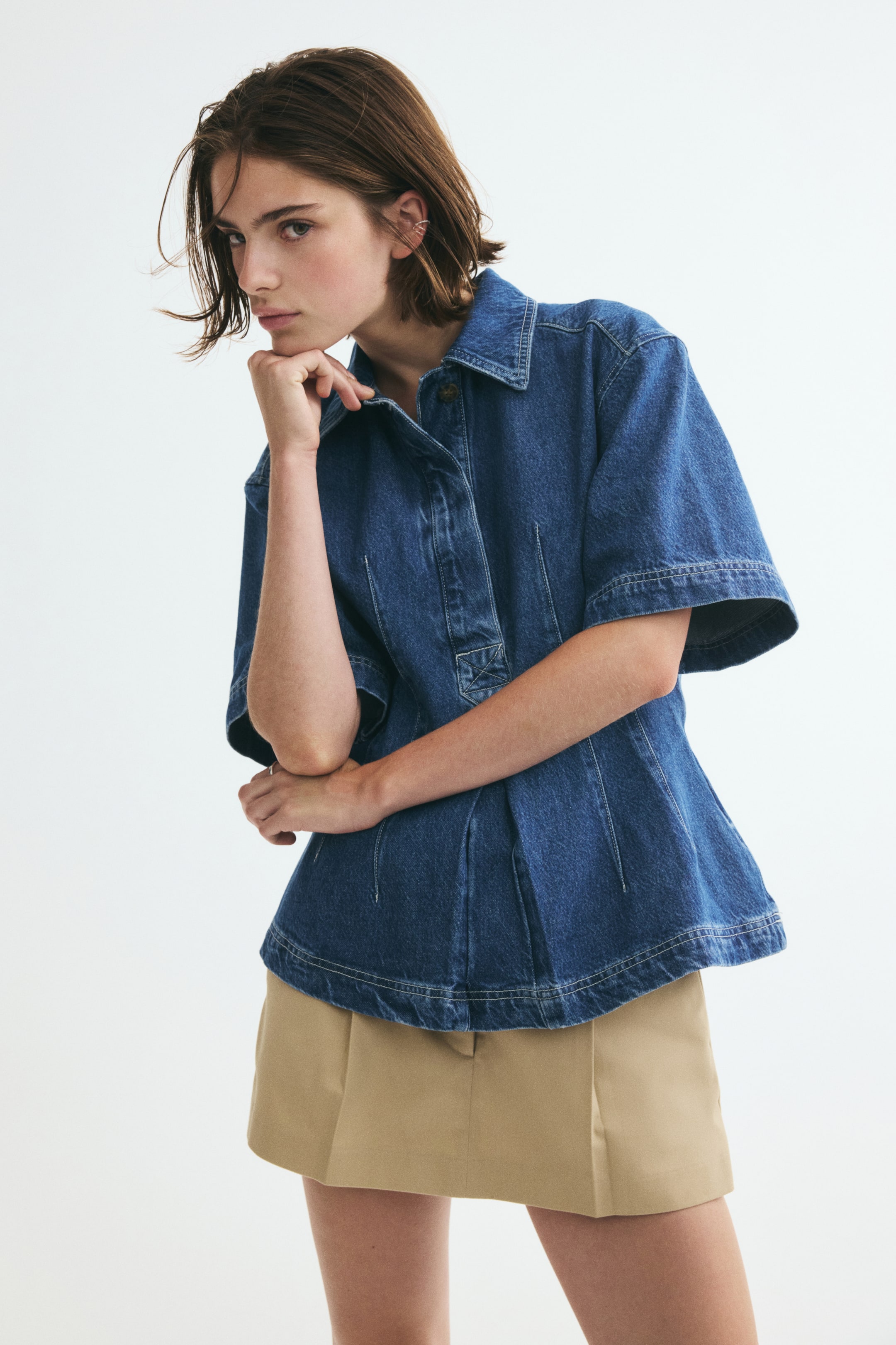 Pleated Denim Shirt