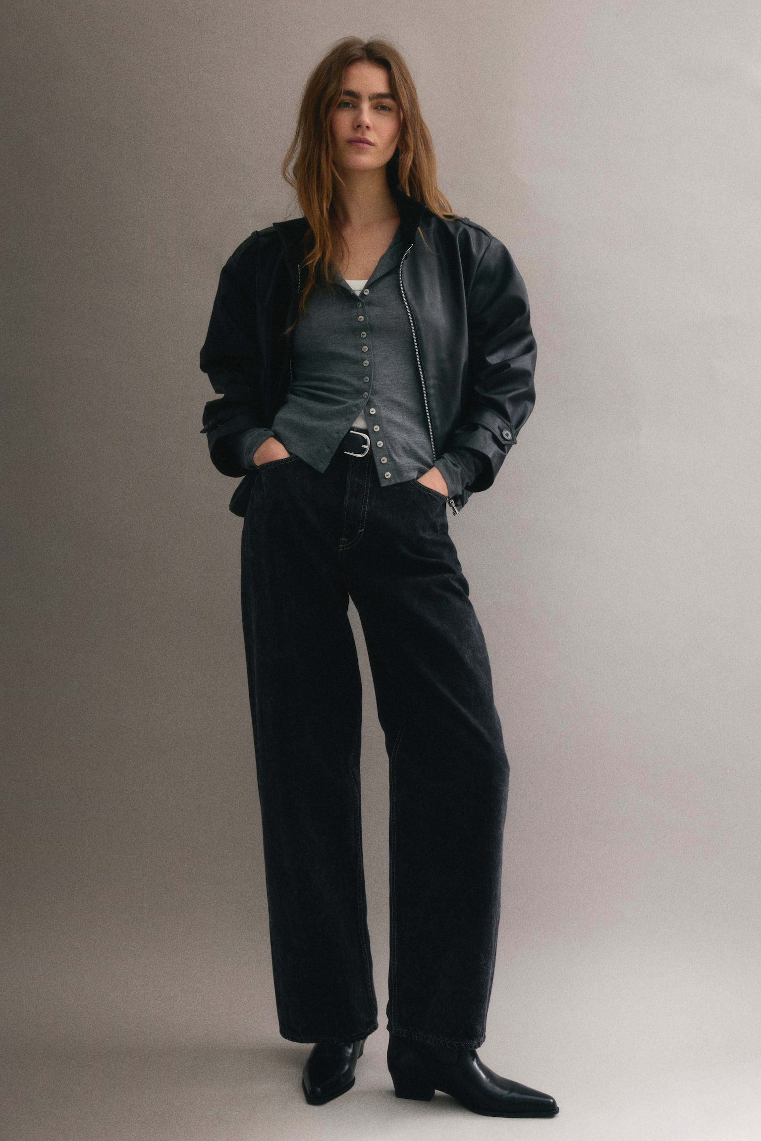 קרדיגן שקוף - אפור כהה מלאנז'/בז' כהה/ירוק כהה - 4