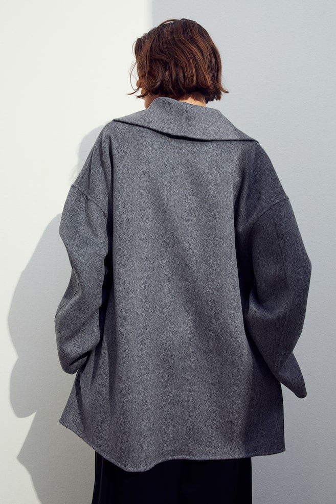 Oversized wool-blend coat - Dark grey marl/Camel - 3