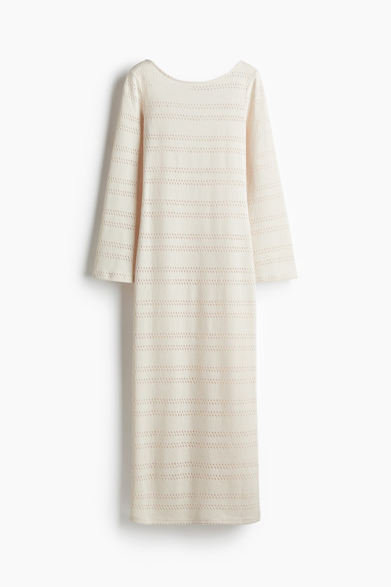 Ladies - Light Beige Lacing-Detail Hole-Knit Dress - Size: XL - H&M
