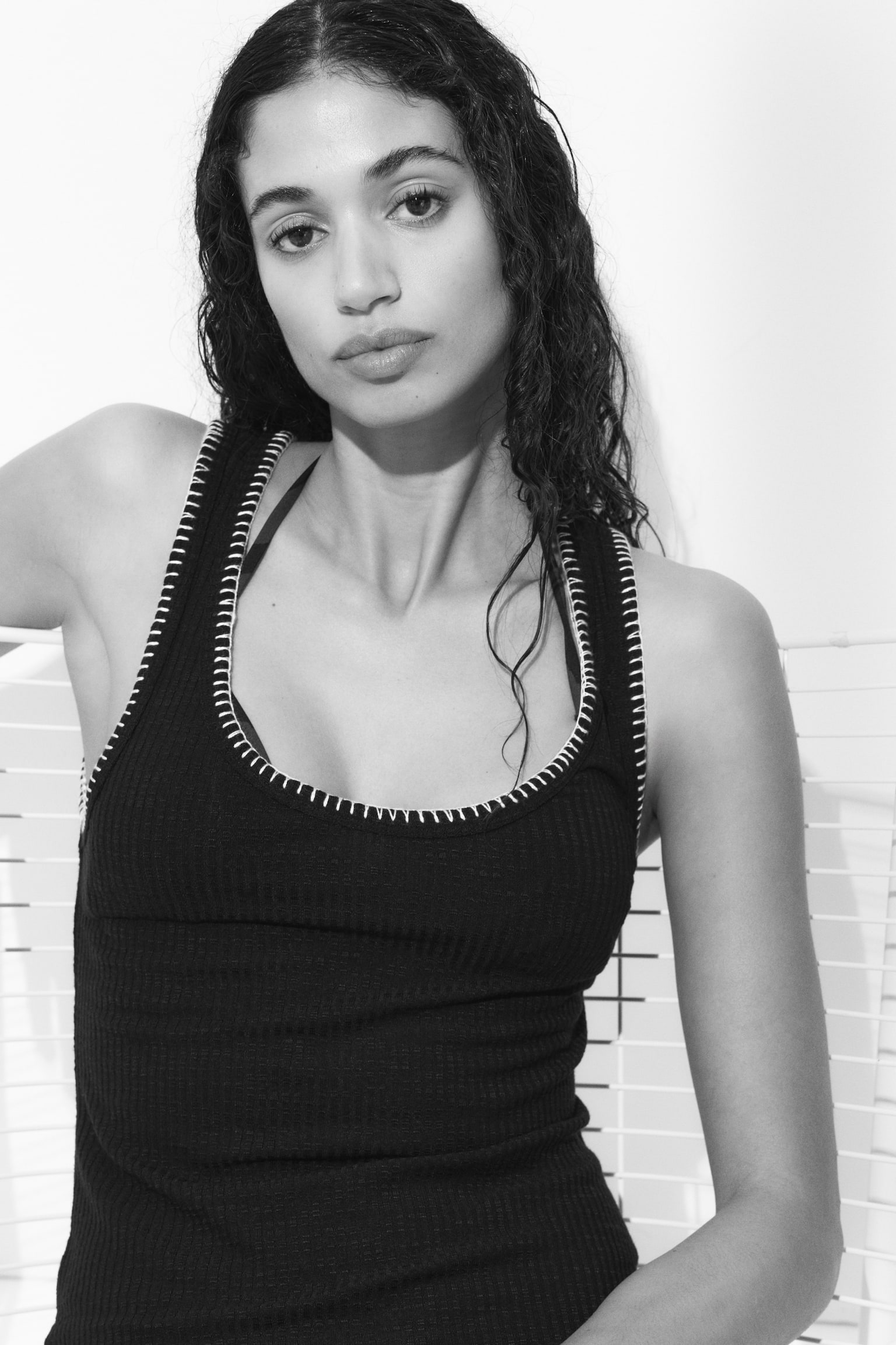 Rib-knit dress - Black/White/Black - 1