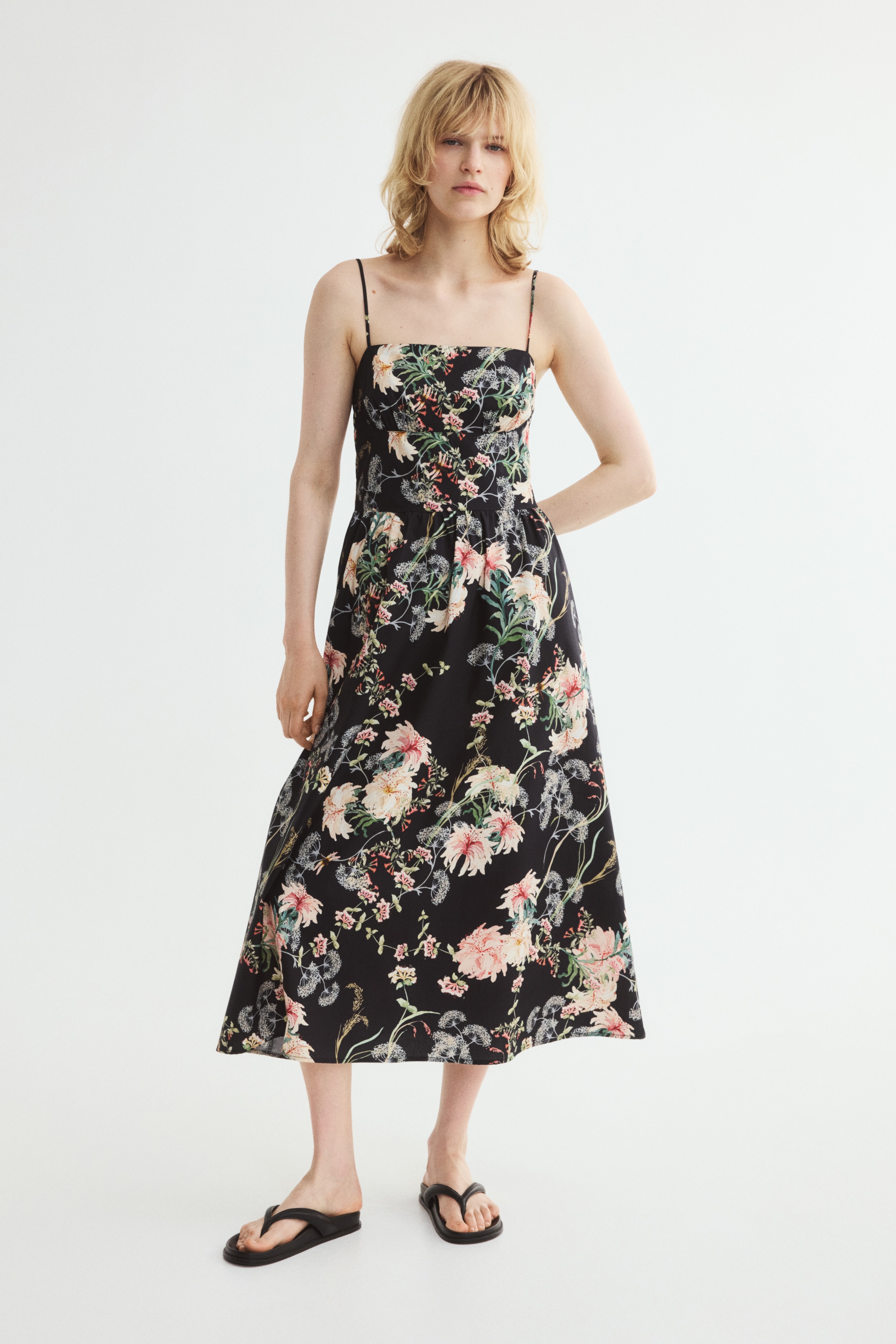 floral midi dress h&m Ladies - Black/Floral Button-Front - Size: XL Cotton voile lining. H&M Women's Floral Midi for