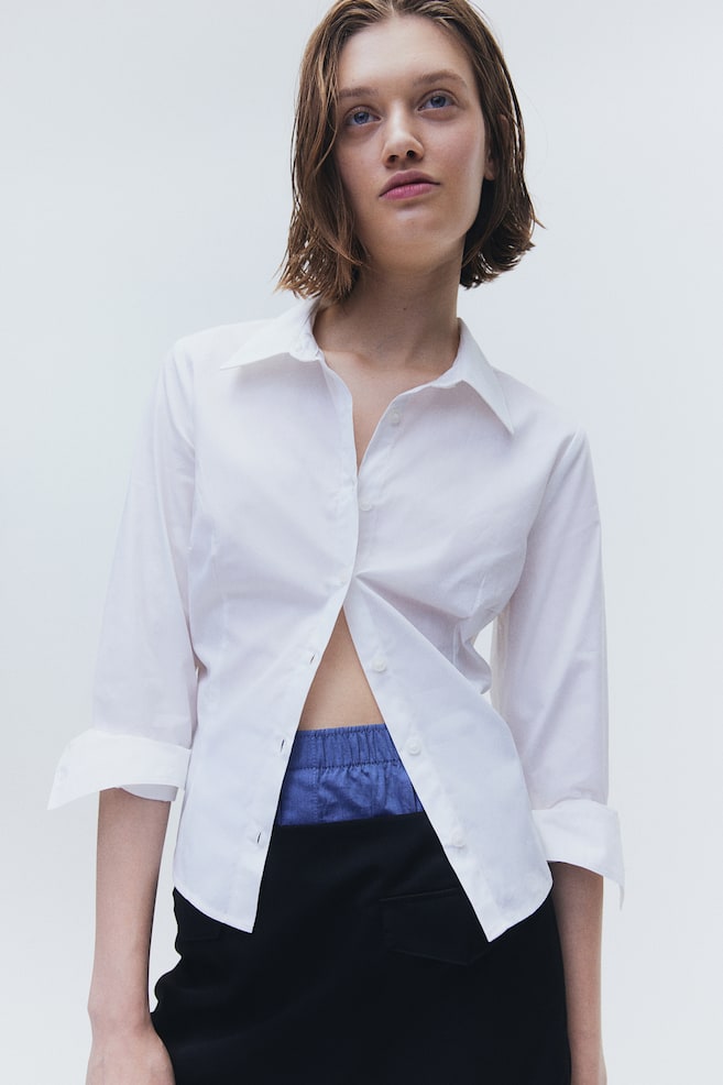 Fitted poplin shirt - White/Light blue/Striped/Black - 4