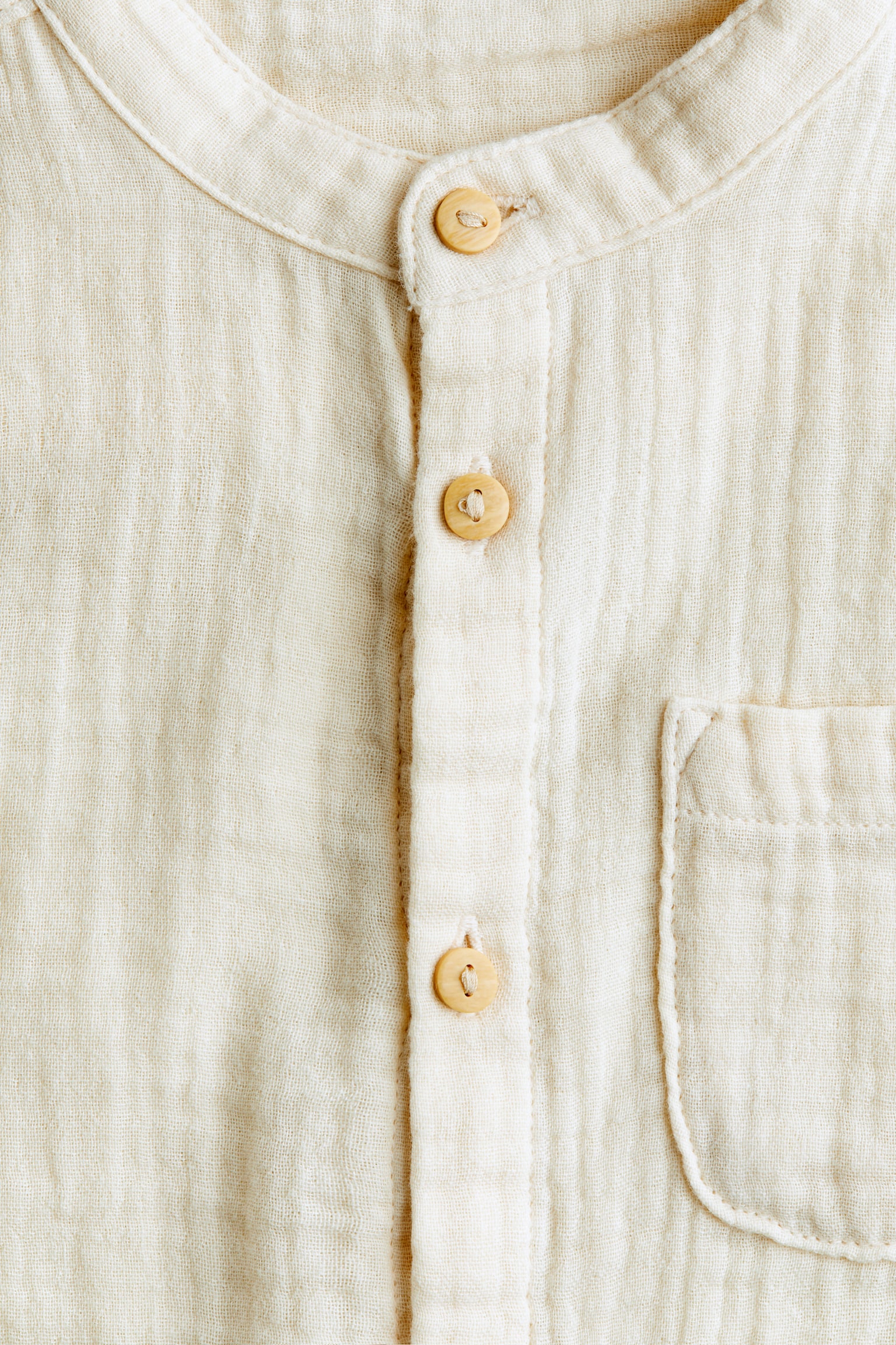 Cotton muslin grandad shirt - Light beige - 2