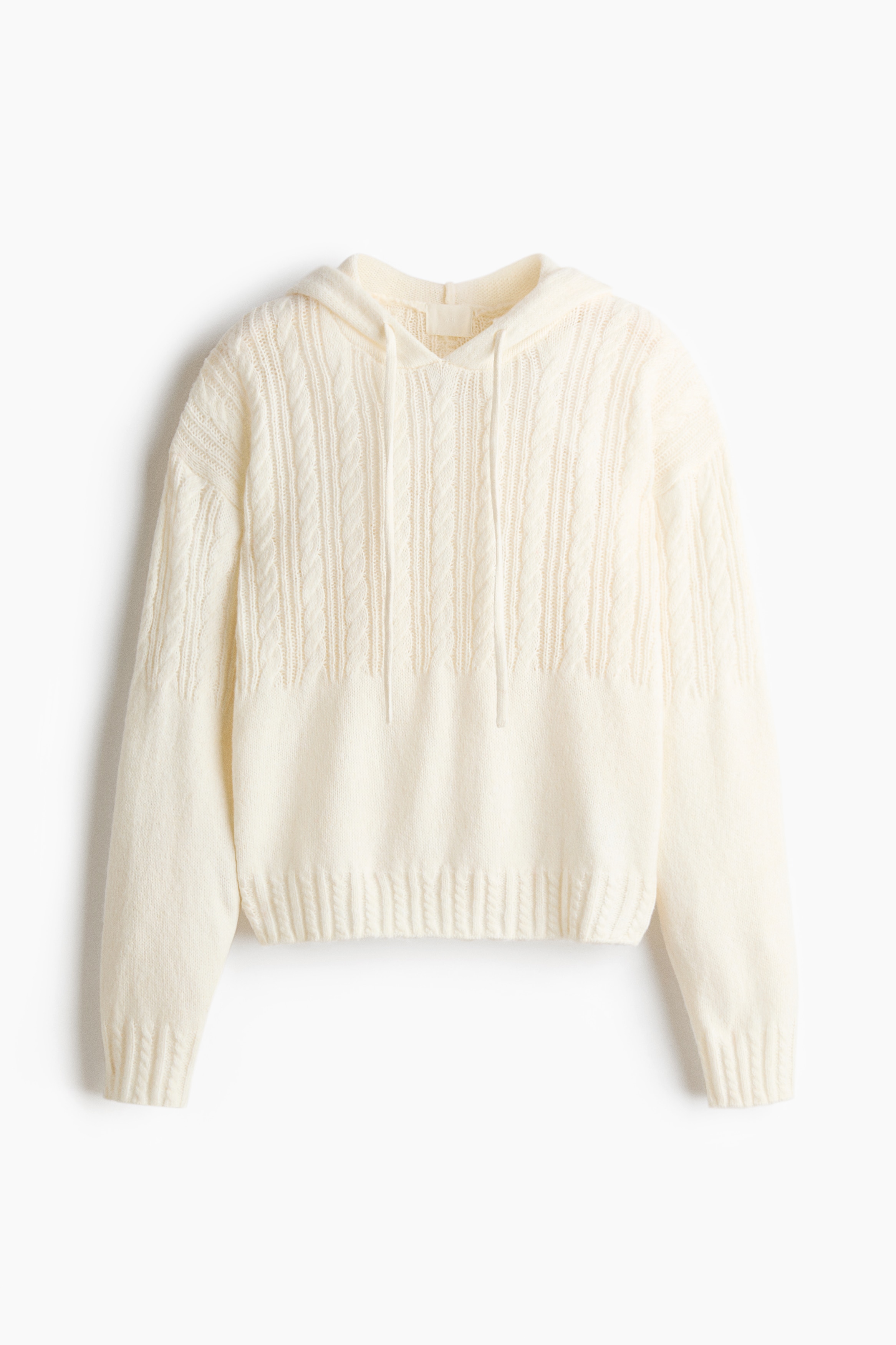 ケーブルニットフーデッドトップス - クリーム/グレーメランジ