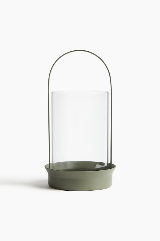 Lanterne i glas - Grøn/Sort/Lys beige - 1