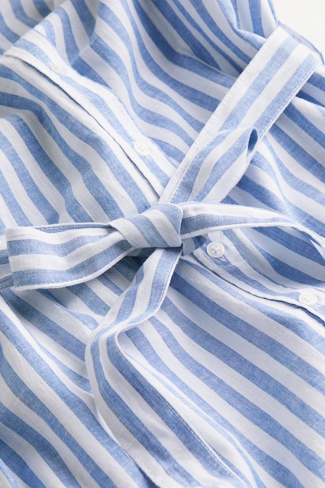 Skjortklänning i linmix - Blå/Randig/Ljusbeige/Ljusblå - 4