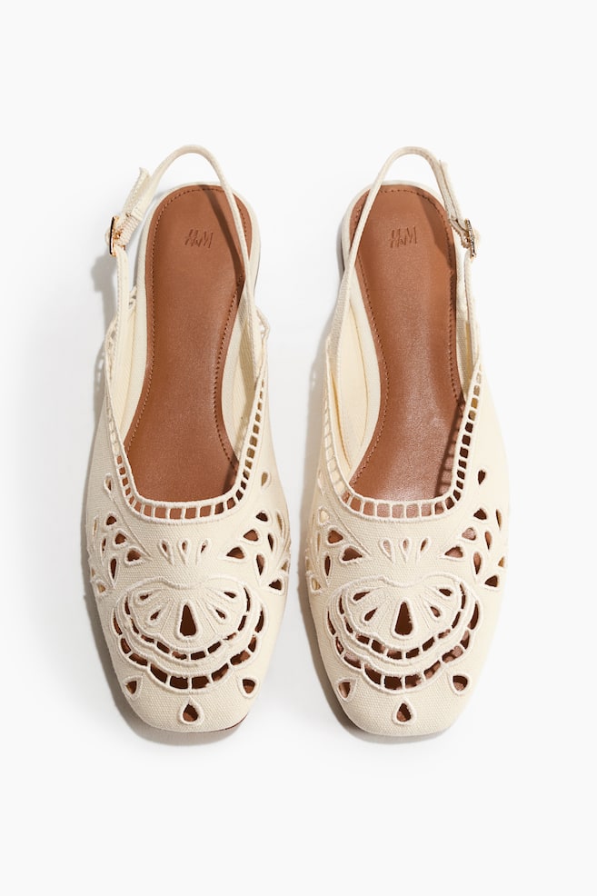 Broderie anglaise slingbacks - Cream/Dark powder pink - 1