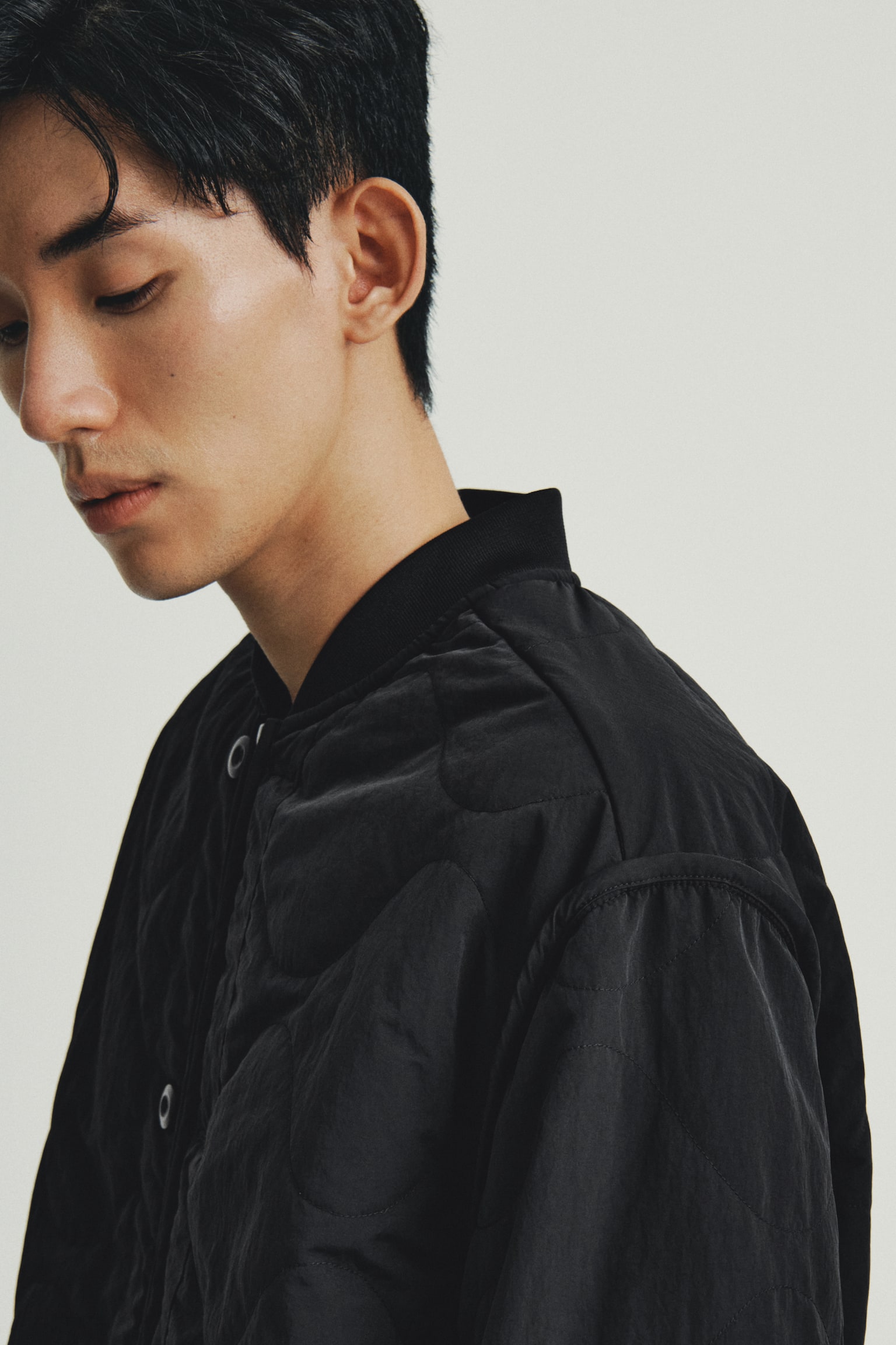 퀼티드 나일론 재킷 - 블랙/다크 베이지 - 3