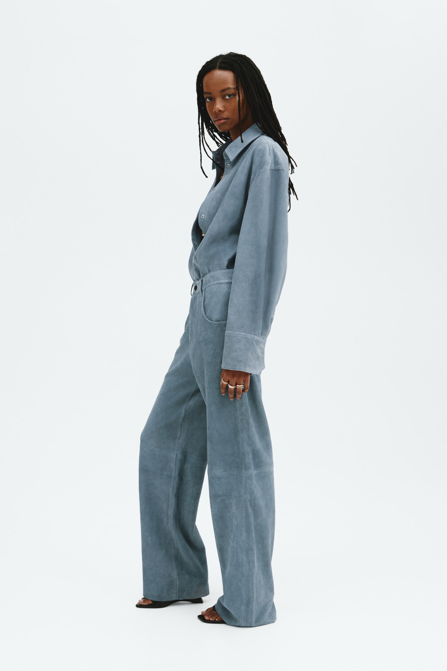 Suede trousers - Dusty blue - 4