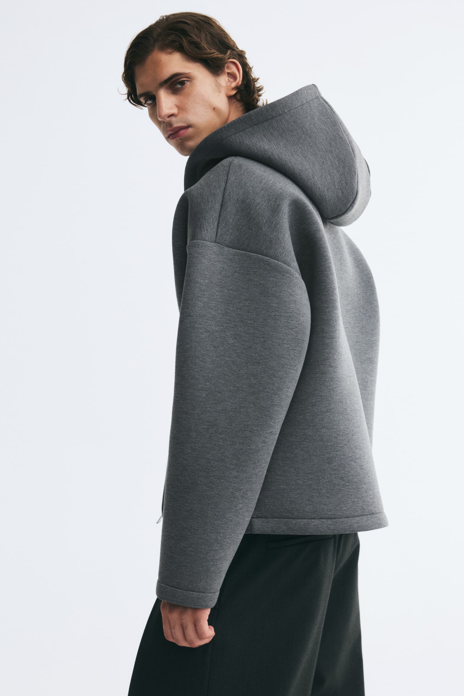 Мужская куртка H&M Oversized Scuba Hooded, цвет: Тёмный серый меланжевый — фото 6