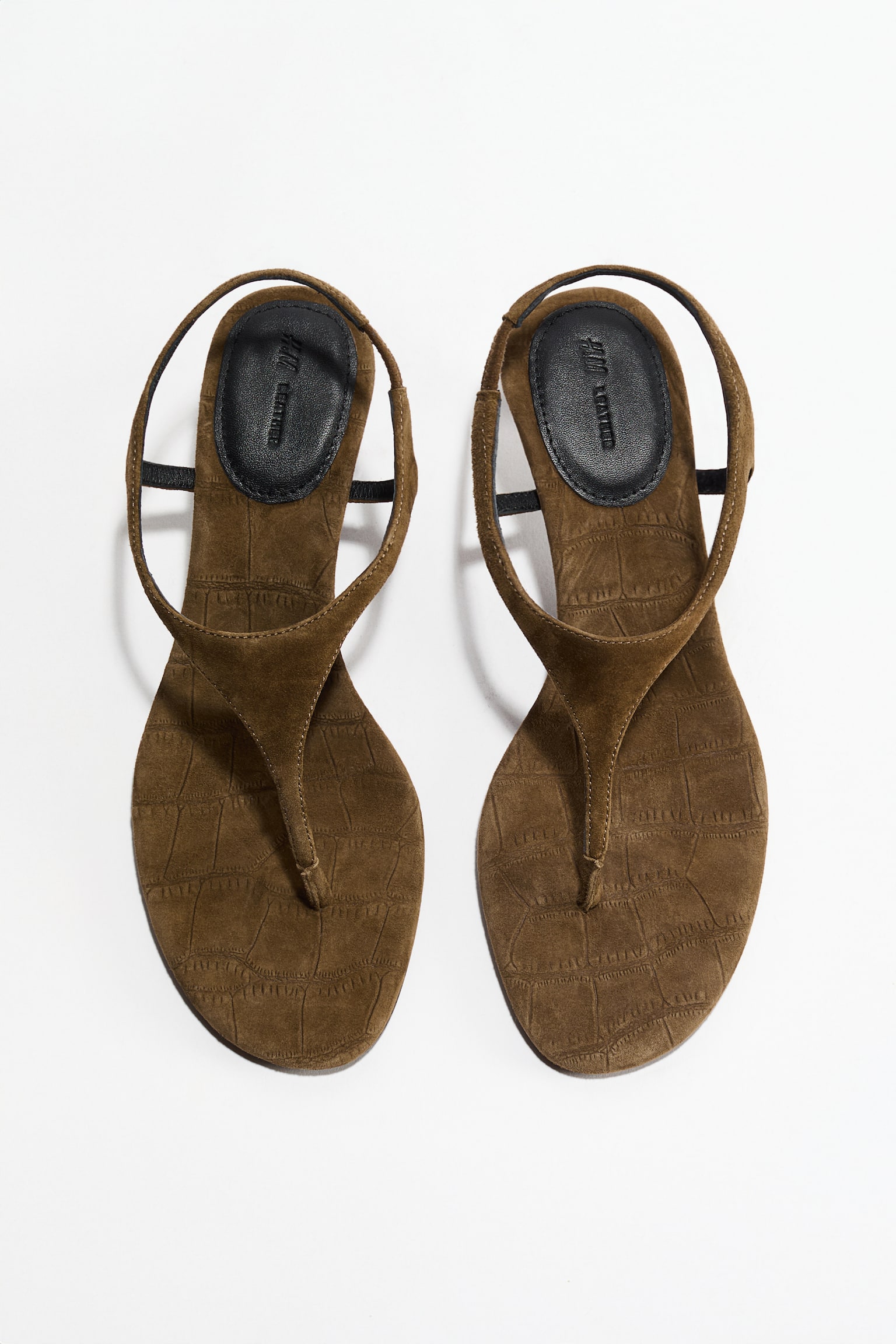 Heeled suede sandals - Khaki green/Faux crocodile/Brown - 4