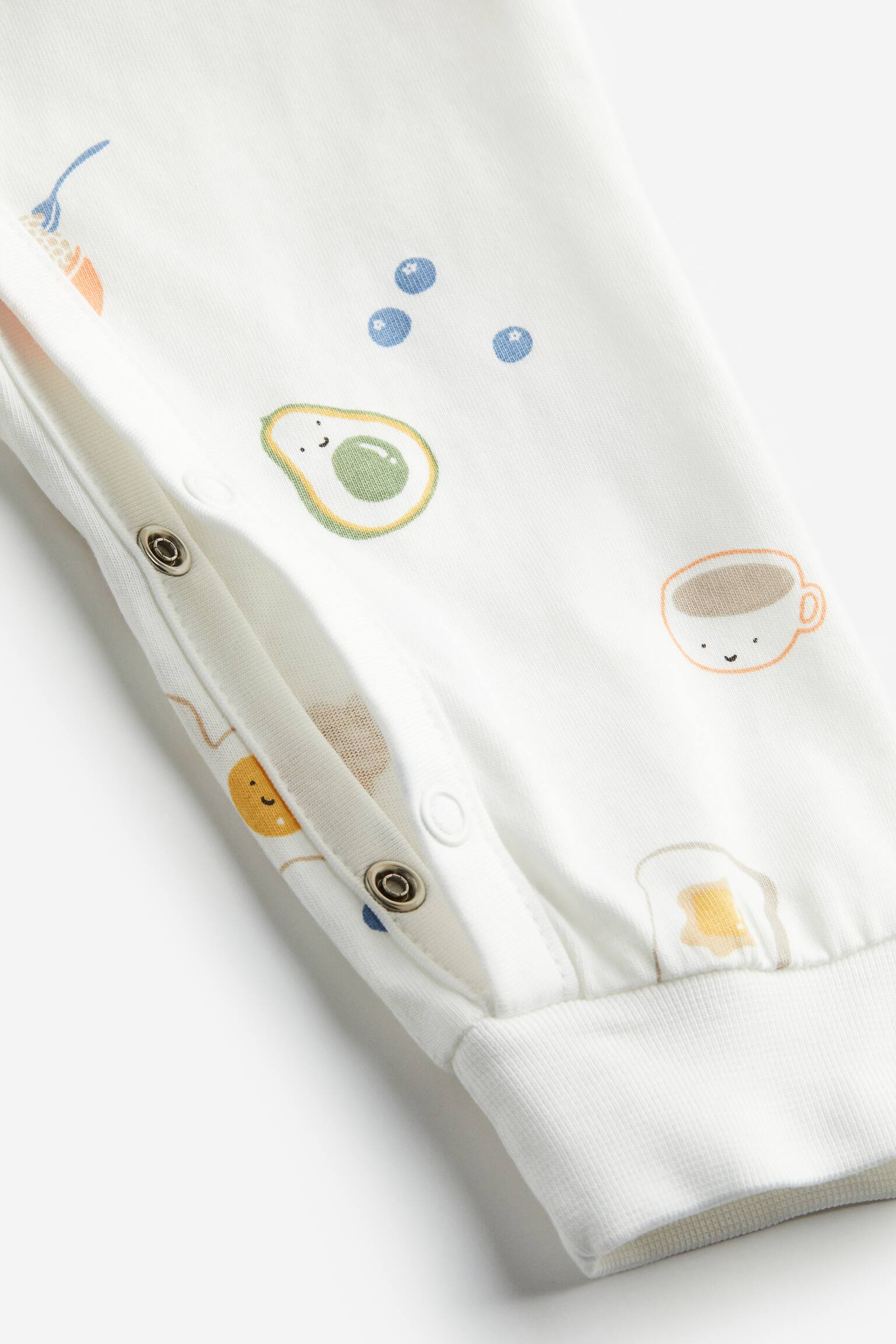 3-pack Cotton Sleepsuits - White/Pattern/Light beige/Giraffes/Dark blue/Stripe/White/Frogs/Light beige/Zebras/Light blue/Birds/Natural white/Floral/Purple/Floral/Light purple/Floral/Dark grey/Stripe/Dark grey/Moons - 2