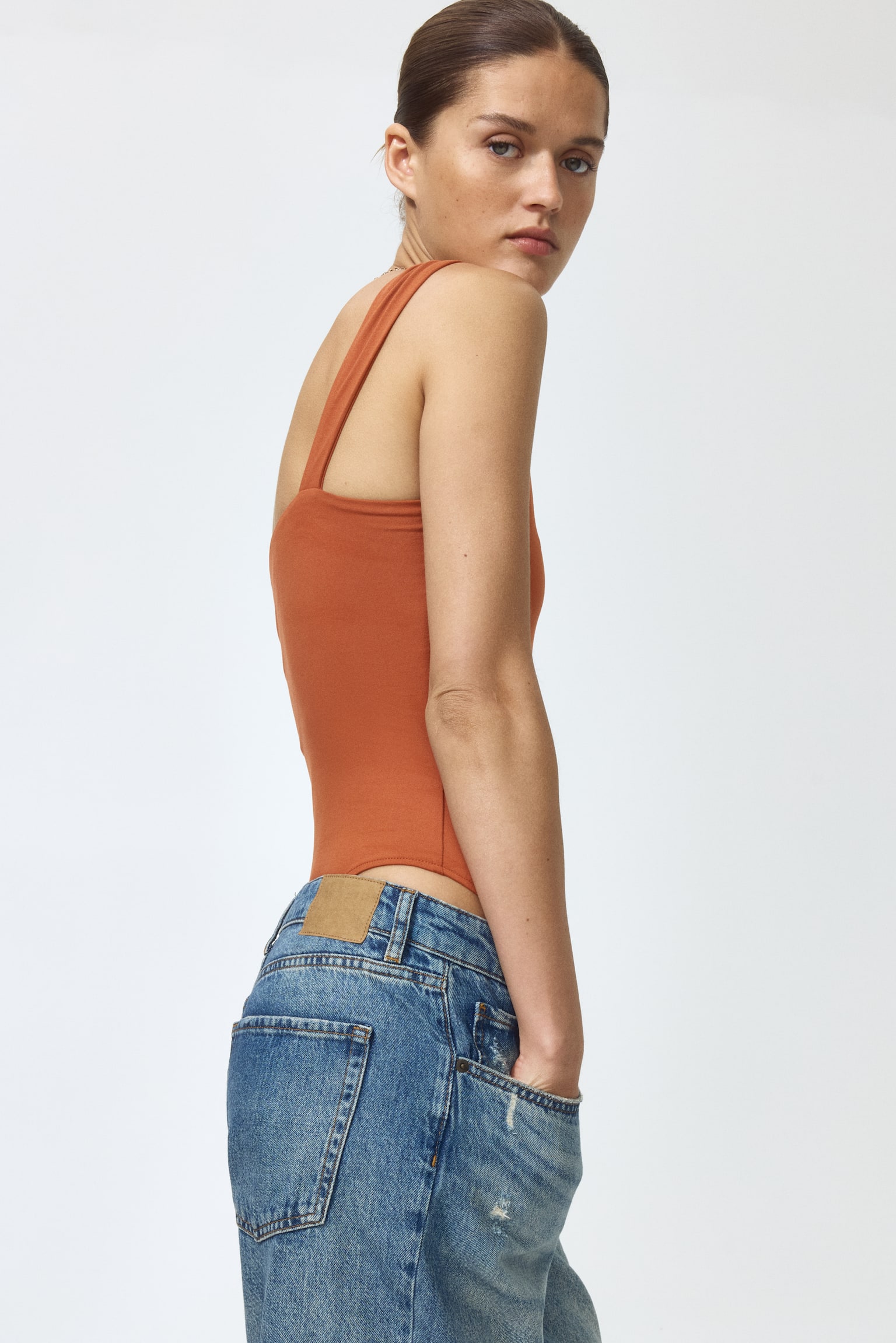 One-shoulder thong body-Orange - 6