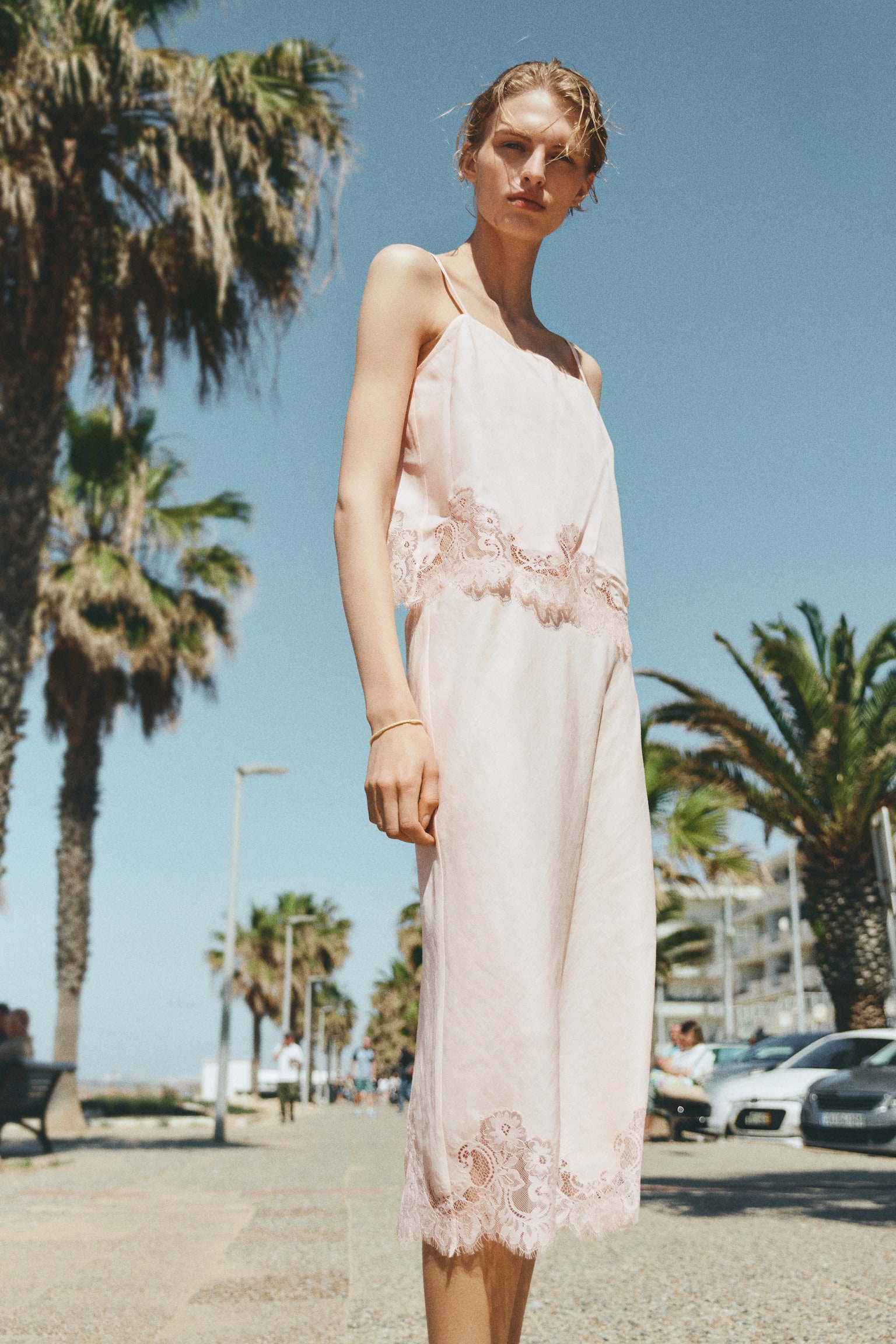 Женская юбка H&M Lace-Trimmed Ramie, цвет: Светлый розовый — фото 3