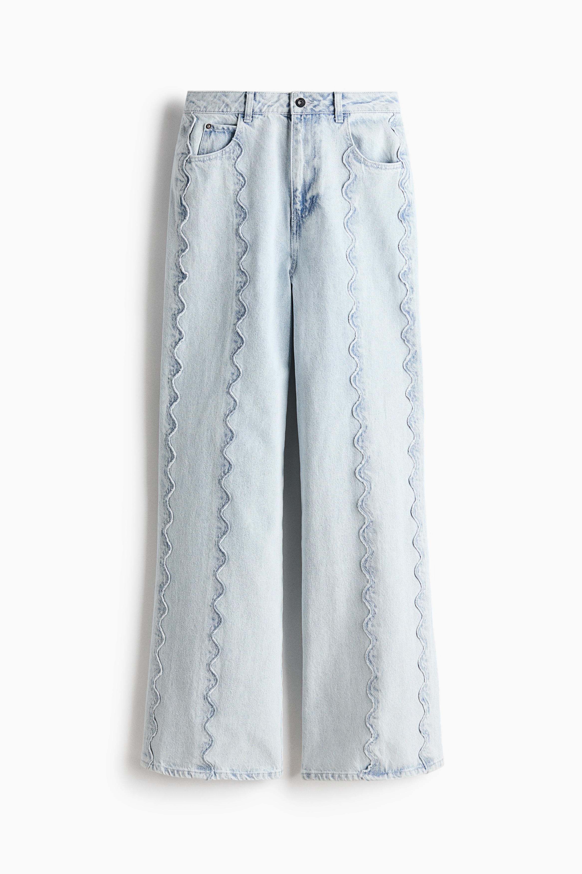 Flared Regular Waist Jeans - Light denim blue/Cream