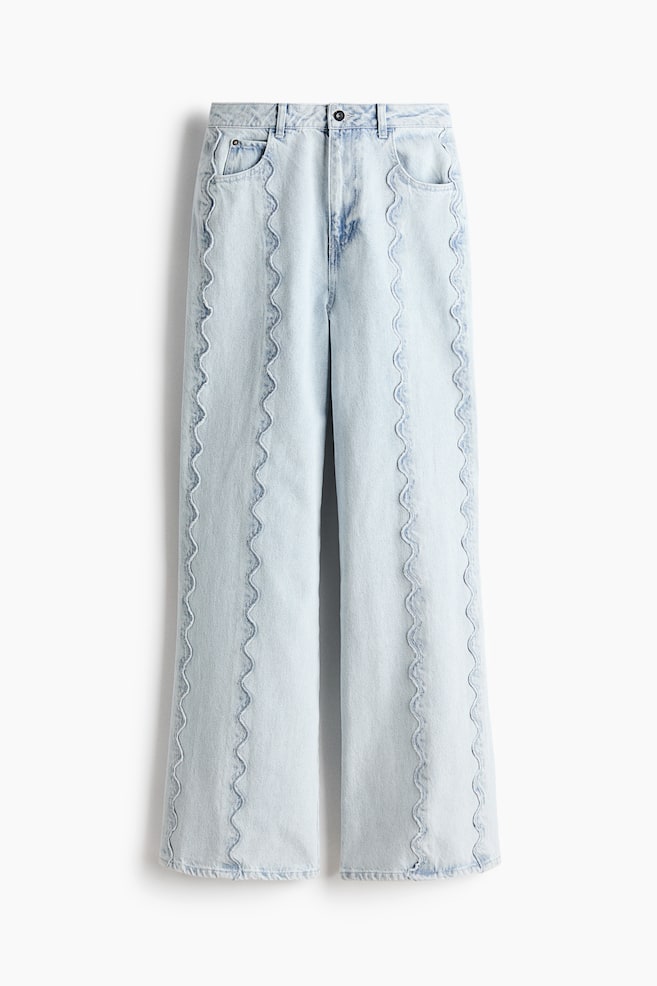 Flared Regular Waist Jeans - Light denim blue/Cream - 1