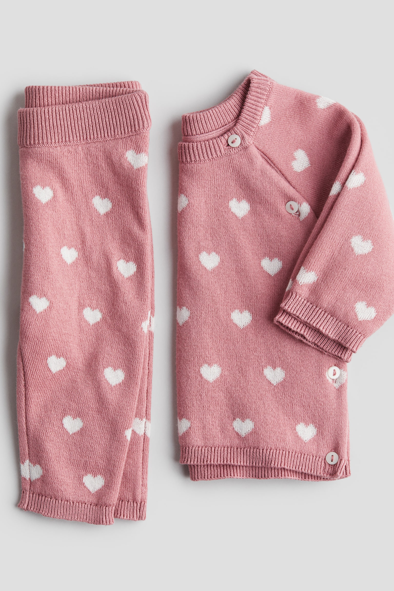 2-piece cotton-knit set - Dusty pink/Hearts/Light beige/Bear - 2