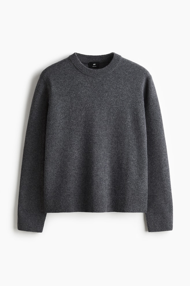 Pullover in maglia sottile di lana Regular Fit - Grigio scuro/Marrone/Crema - 1