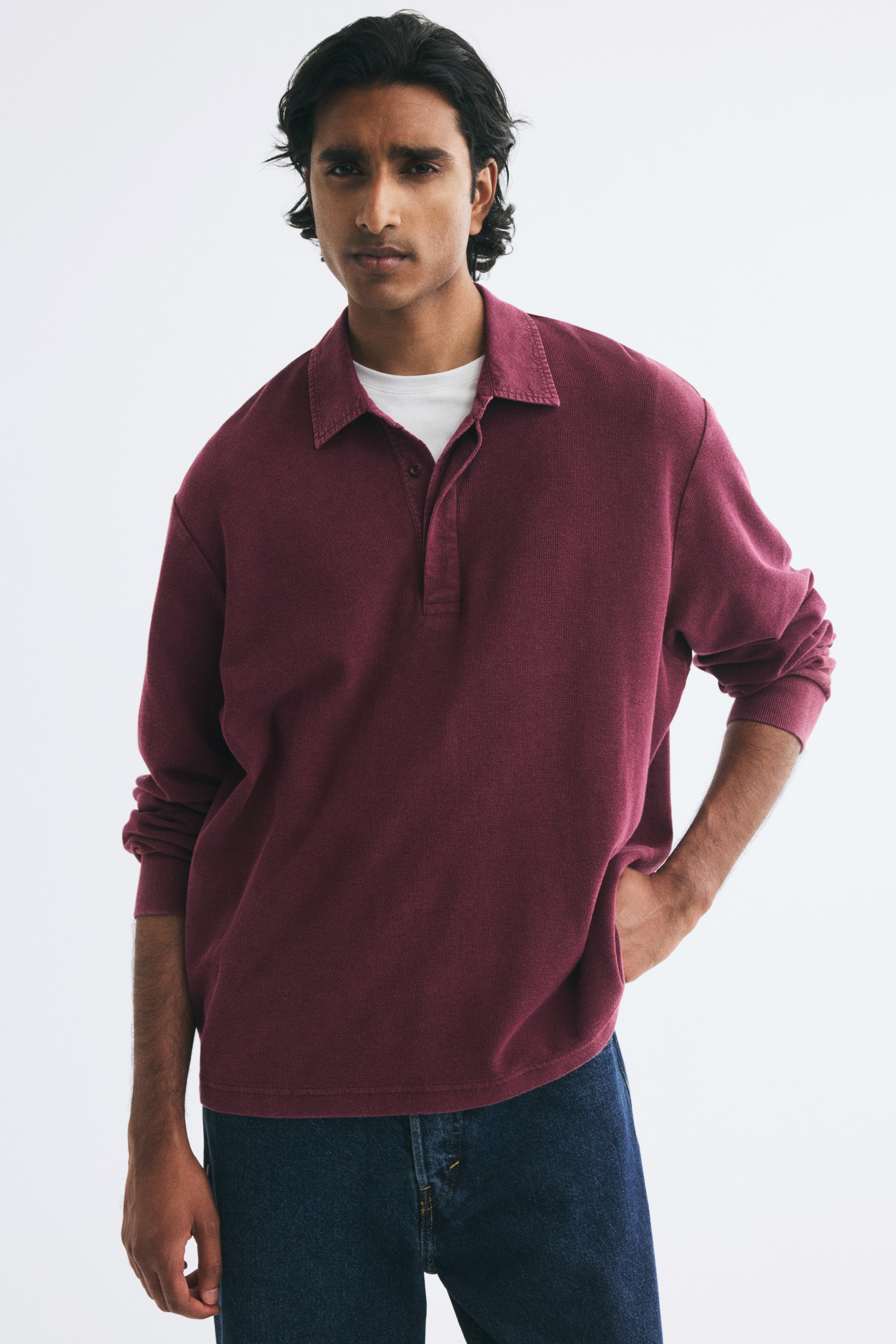 Relaxed Fit Cotton polo shirt - Washed burgundy/Black