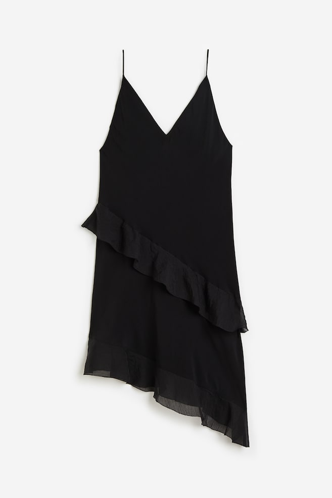Flounced satin slip dress - Black/Cream - 1