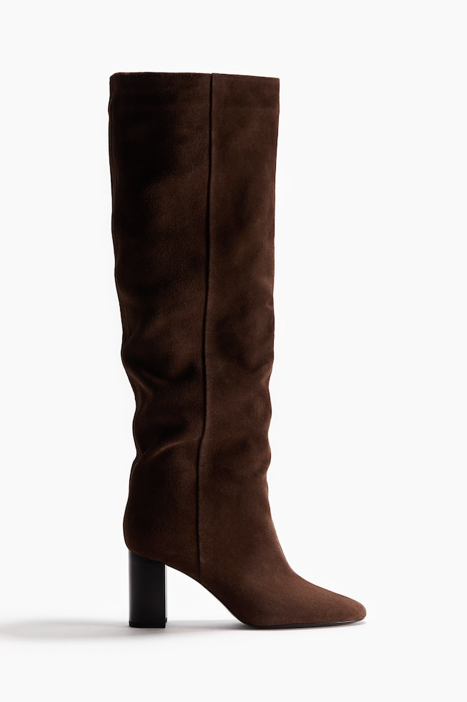 Kniehohe Stiefel aus Velours-Spaltleder - Dunkelbraun - 1