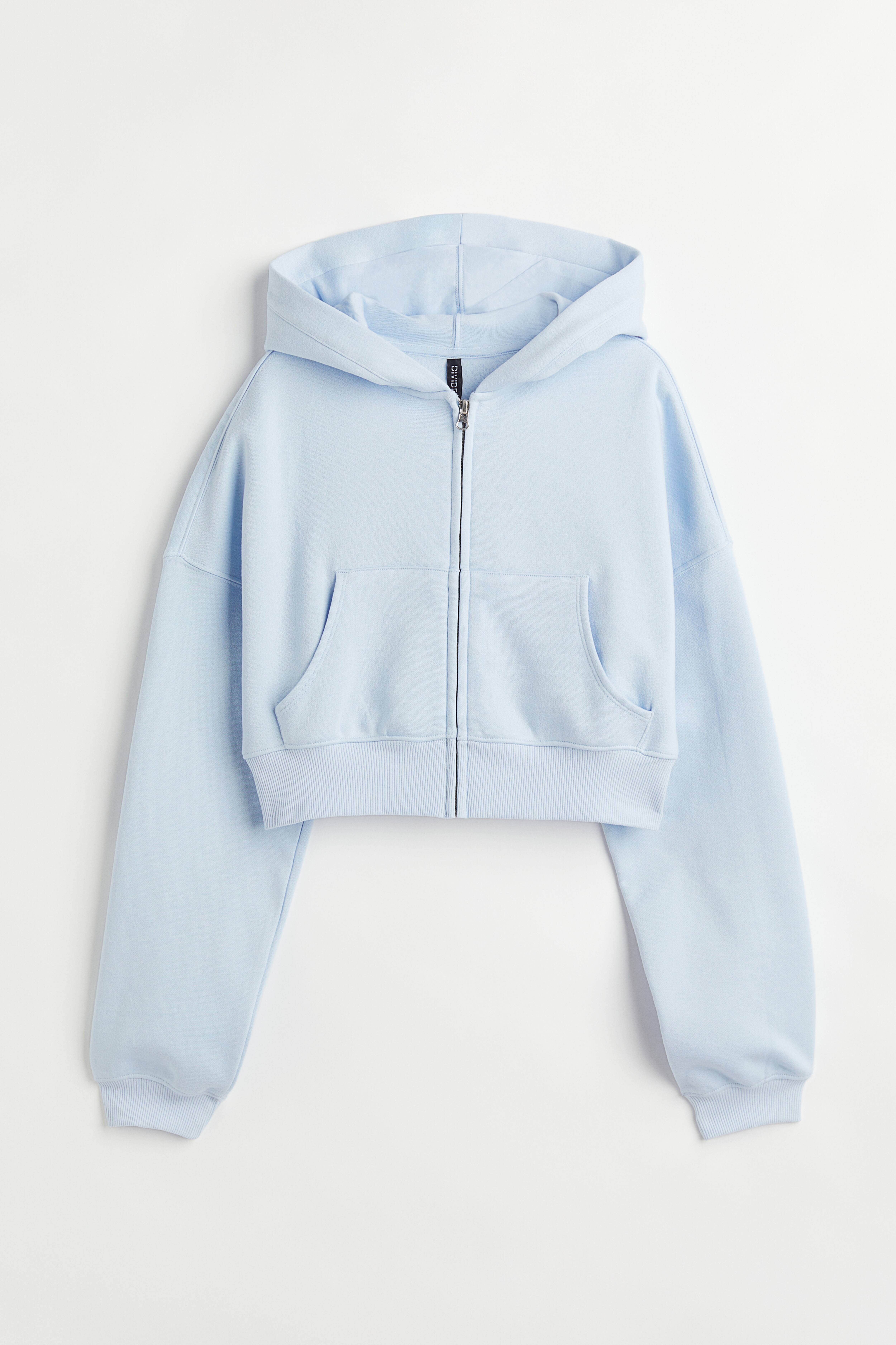 Hooded Crop Sweatshirt Jacket Light blue Ladies H M US