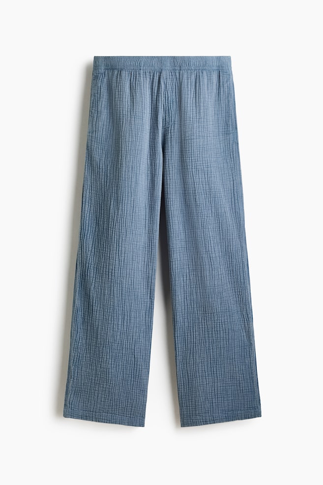 Pantaloni de muselină de bumbac Loose Fit - Albastru-prăfuit deschis/Negru - 1