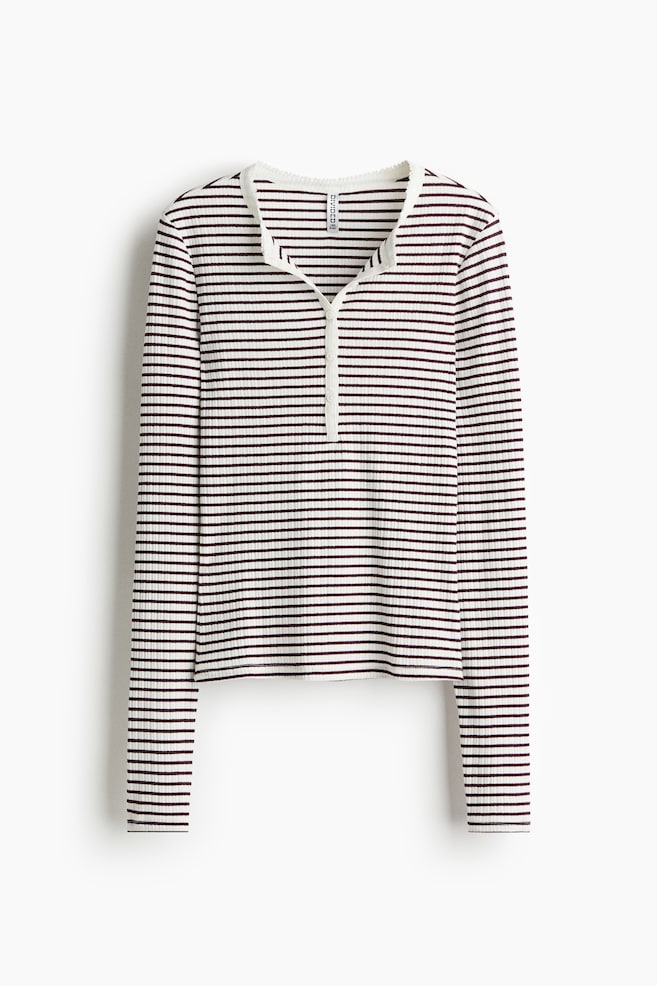Camiseta de canalé con cuello panadero - White/Burgundy striped/Dark grey - 1