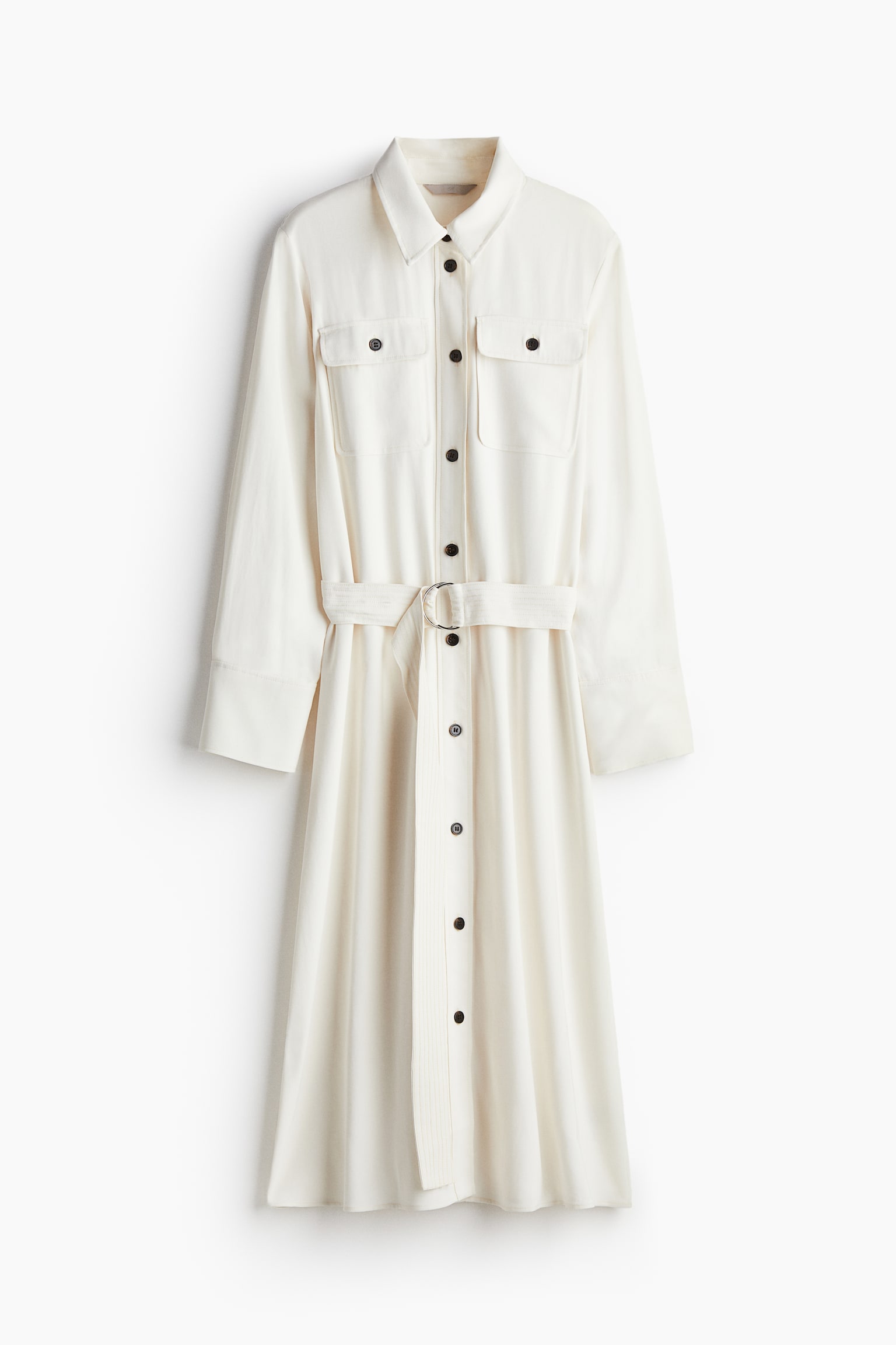 Belted shirt dress - White/Dark khaki green - 2