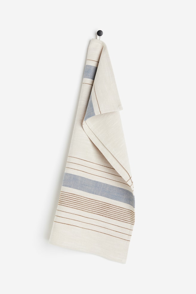 Cotton tea towel - Beige/Blue striped/Beige/Pink striped - 1