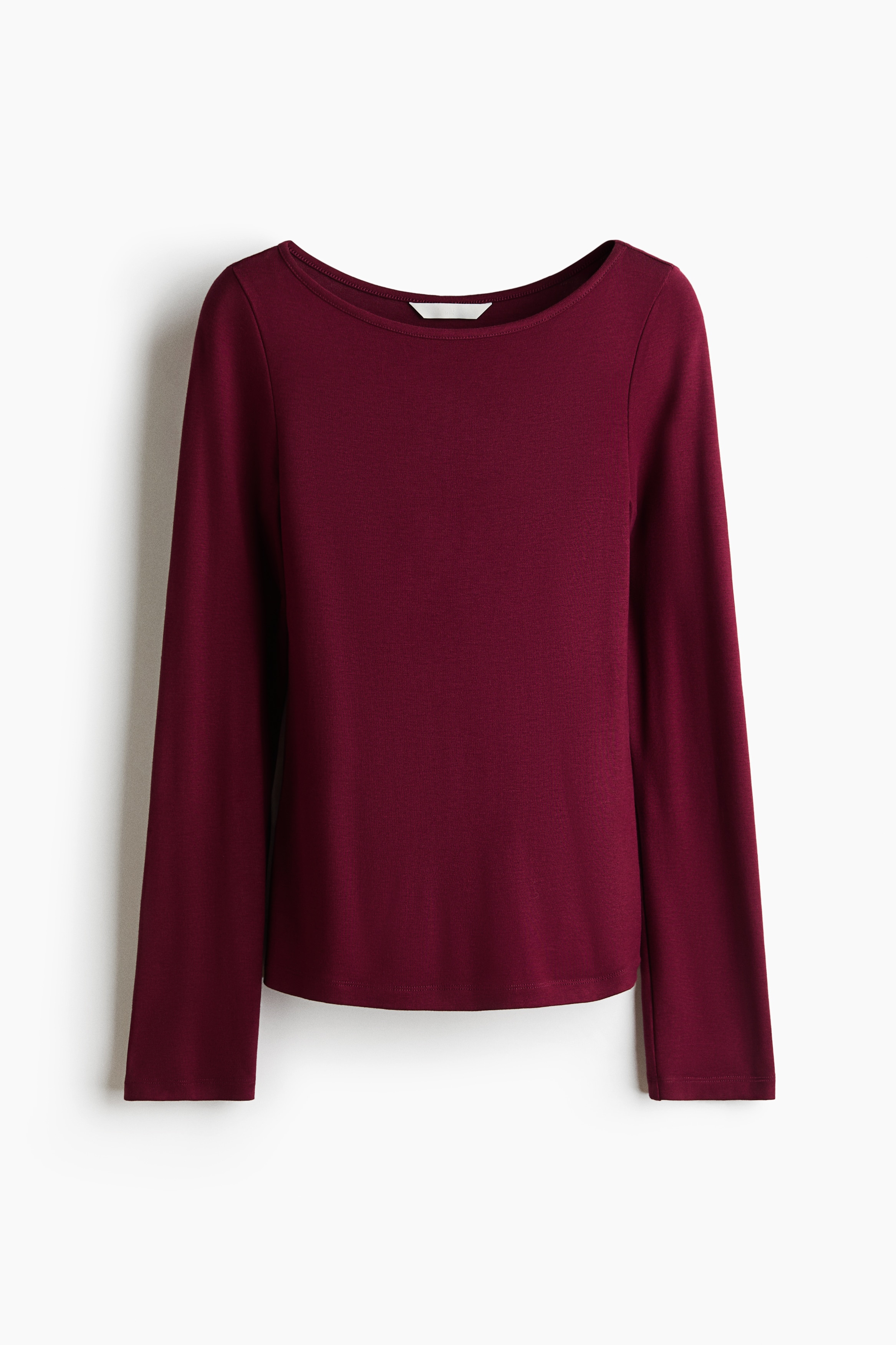 Long-Sleeved Fine-Knit Top - Burgundy/Black/Light beige