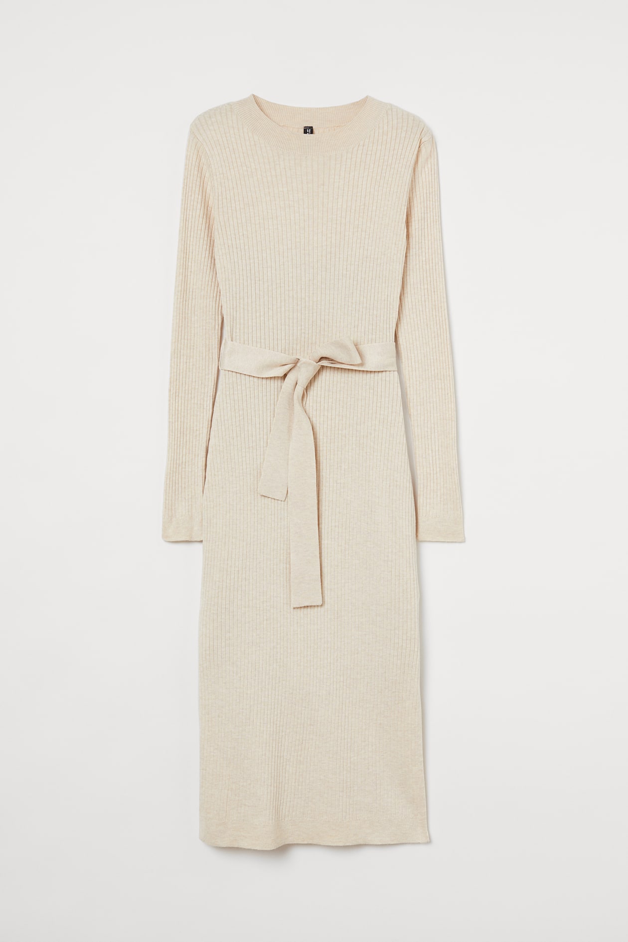 Rib-knit dress - Long sleeve - Midi - Light beige marl - Ladies | H&M GB