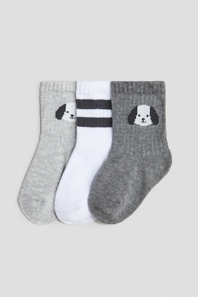 3-pack socks - Grey/Dogs/Beige/Dog/Beige/Teddy bear/Light yellow/Light pink/Pink/Apples/White/Striped/Beige/Animals/Light pink/Yellow/White/Dark grey/White/Striped/White/Light grey/Light beige - 1