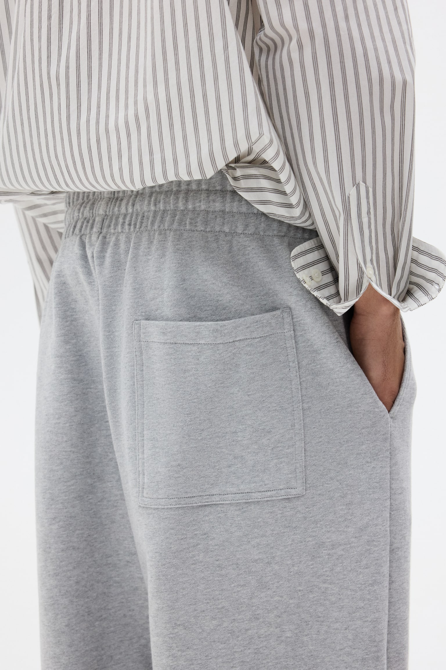 Wide-leg cotton joggers - Light grey marl/Black/Dark beige - 7