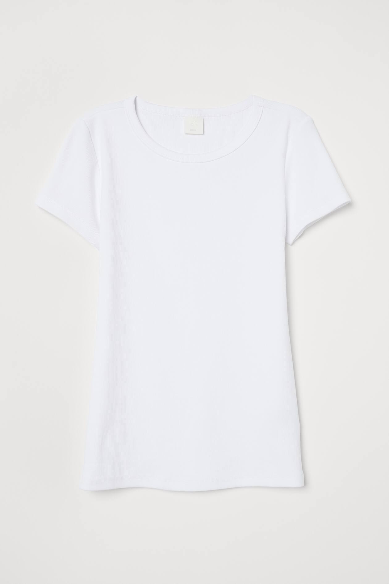 Jersey Top - Round Neck - Short sleeve - White/ribbed - Ladies | H&M US