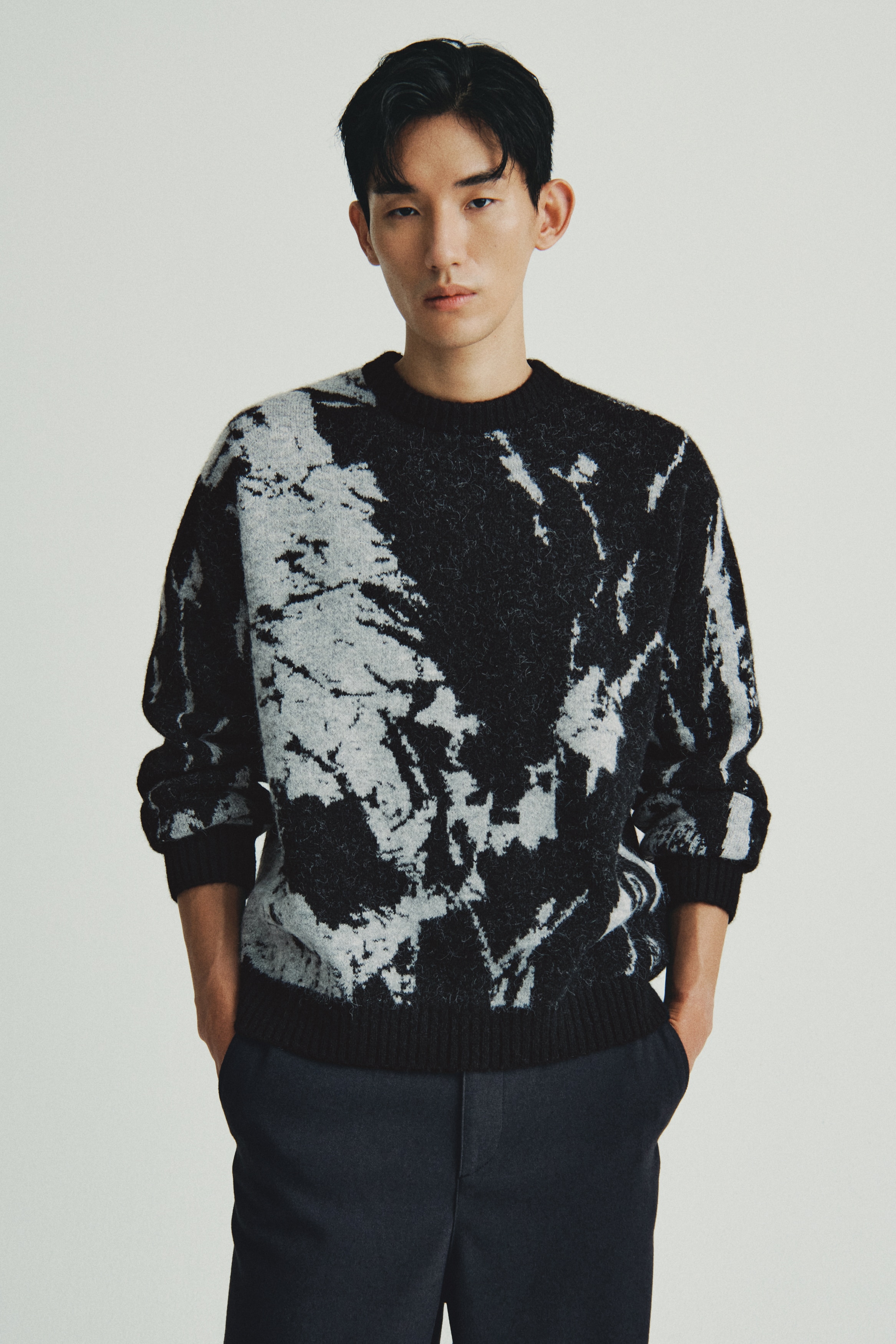 H & M - ルーズフィット ジャカードニットセーター - グレー