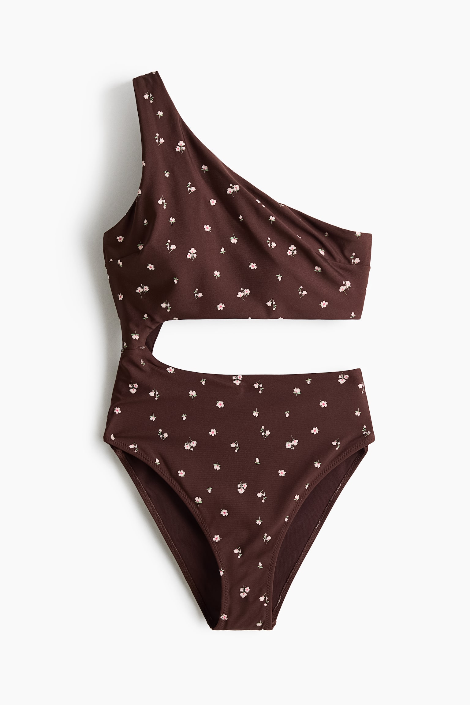 Padded-cup one-shoulder swimsuit - Dark brown/Floral/Black/Red - 2