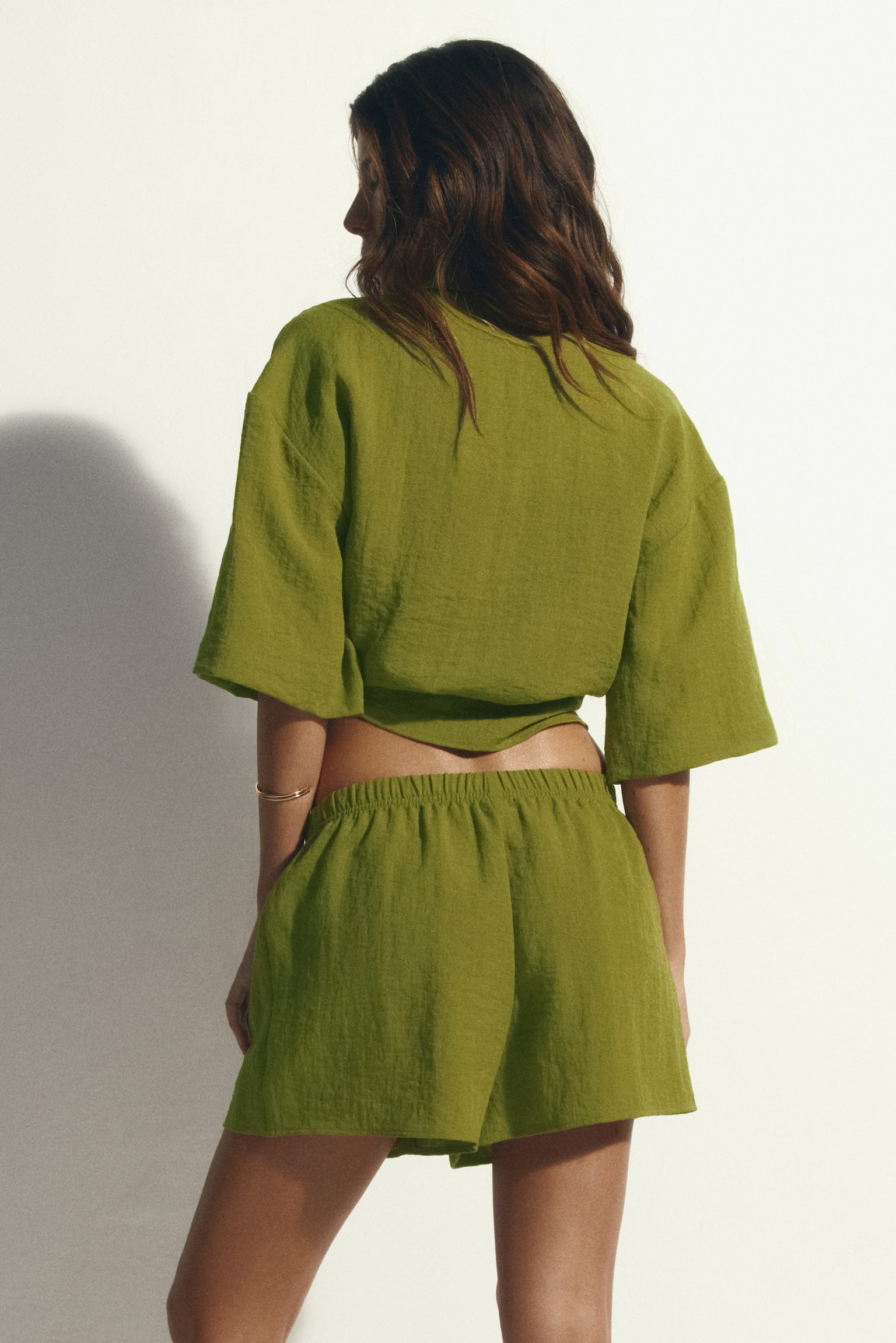 Broderie anglaise shorts - Green/Dark brown/Light yellow/Cream - 4