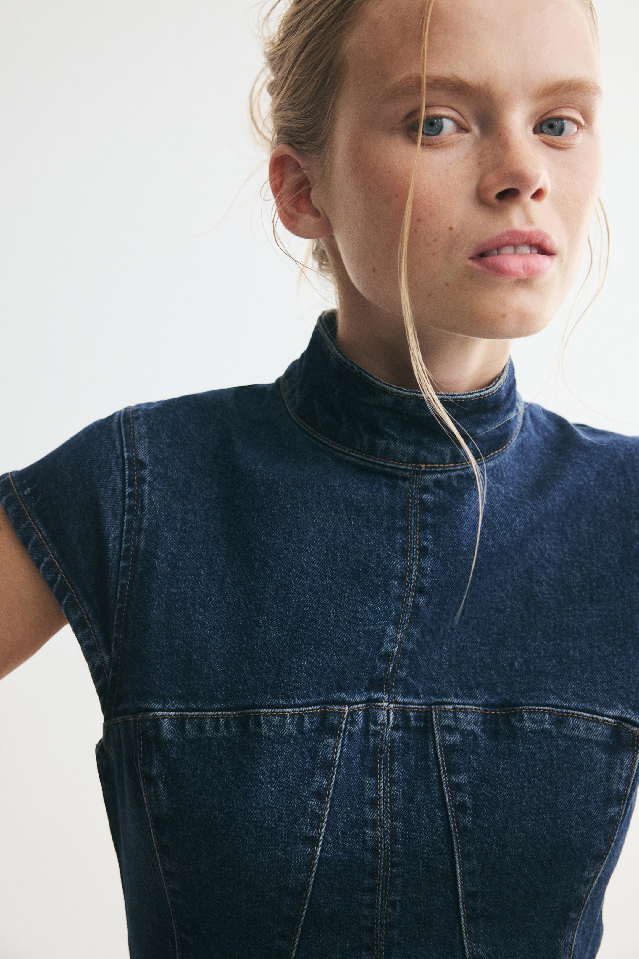 Denim Dress with Flared Skirt